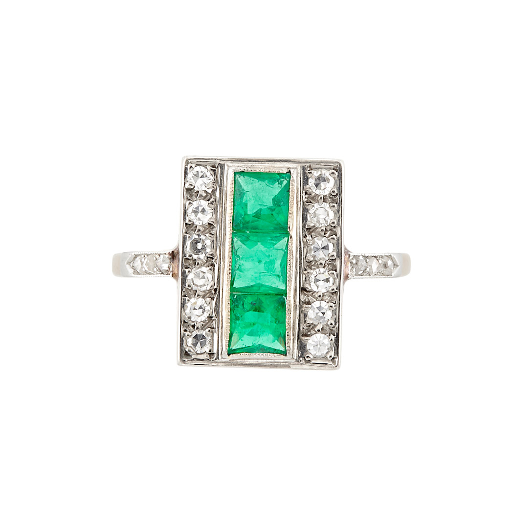 Lot image - Two-Color Gold, Emerald and Diamond Ring