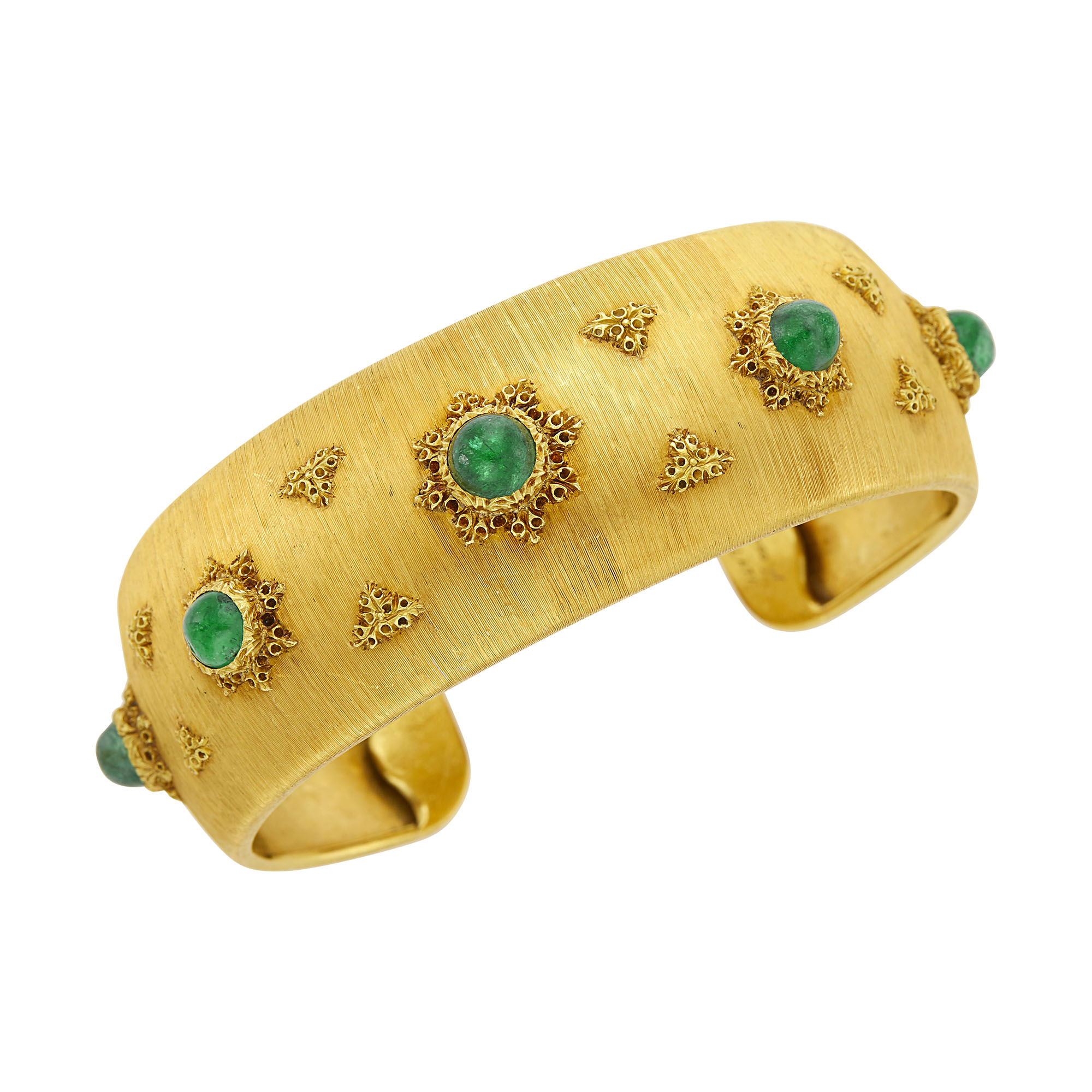 Lot image - Buccellati Gold and Cabochon Emerald Cuff Bangle Bracelet