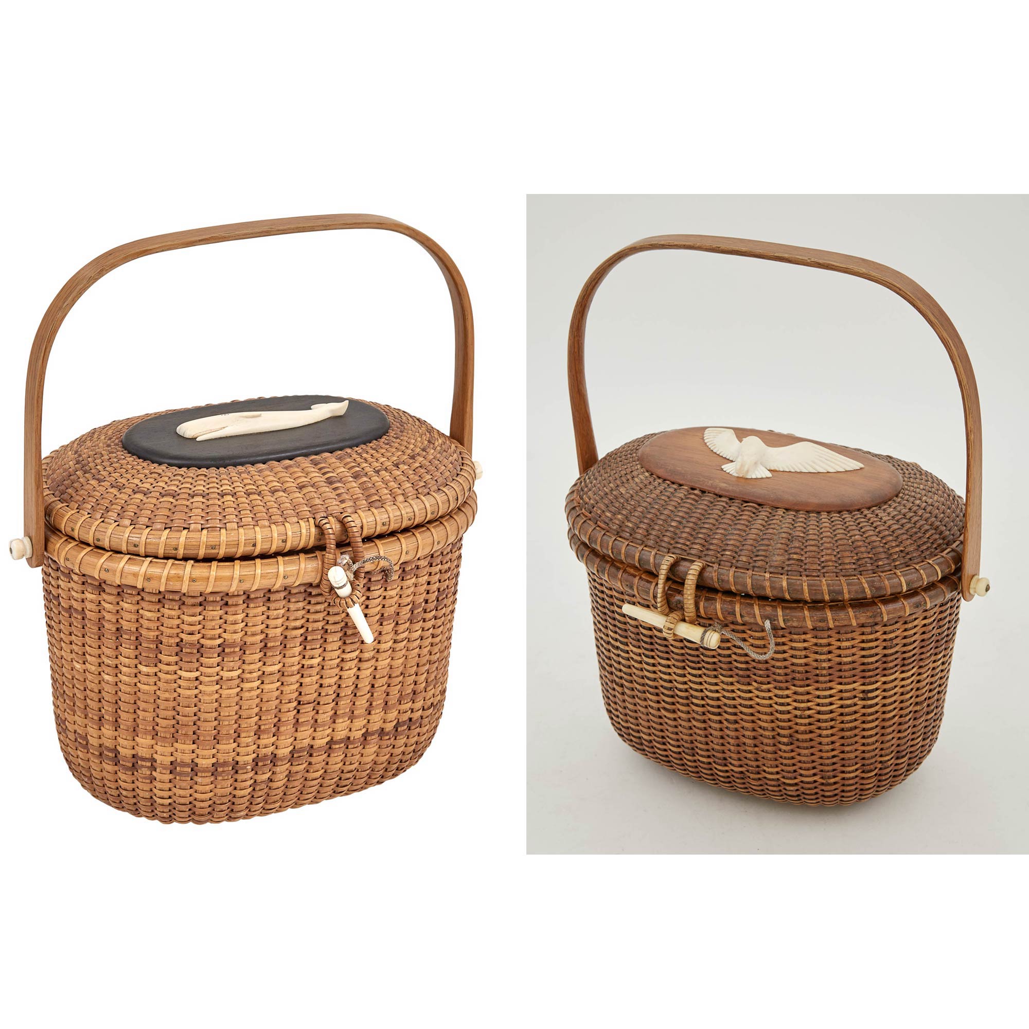 Lot image - Two Stanley M. Roop Lidded Lightship Basket Purses