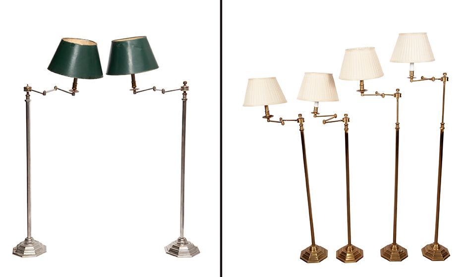 Lot image - Associated Pair of Chromed Metal Swing-Arm Floor Lamps