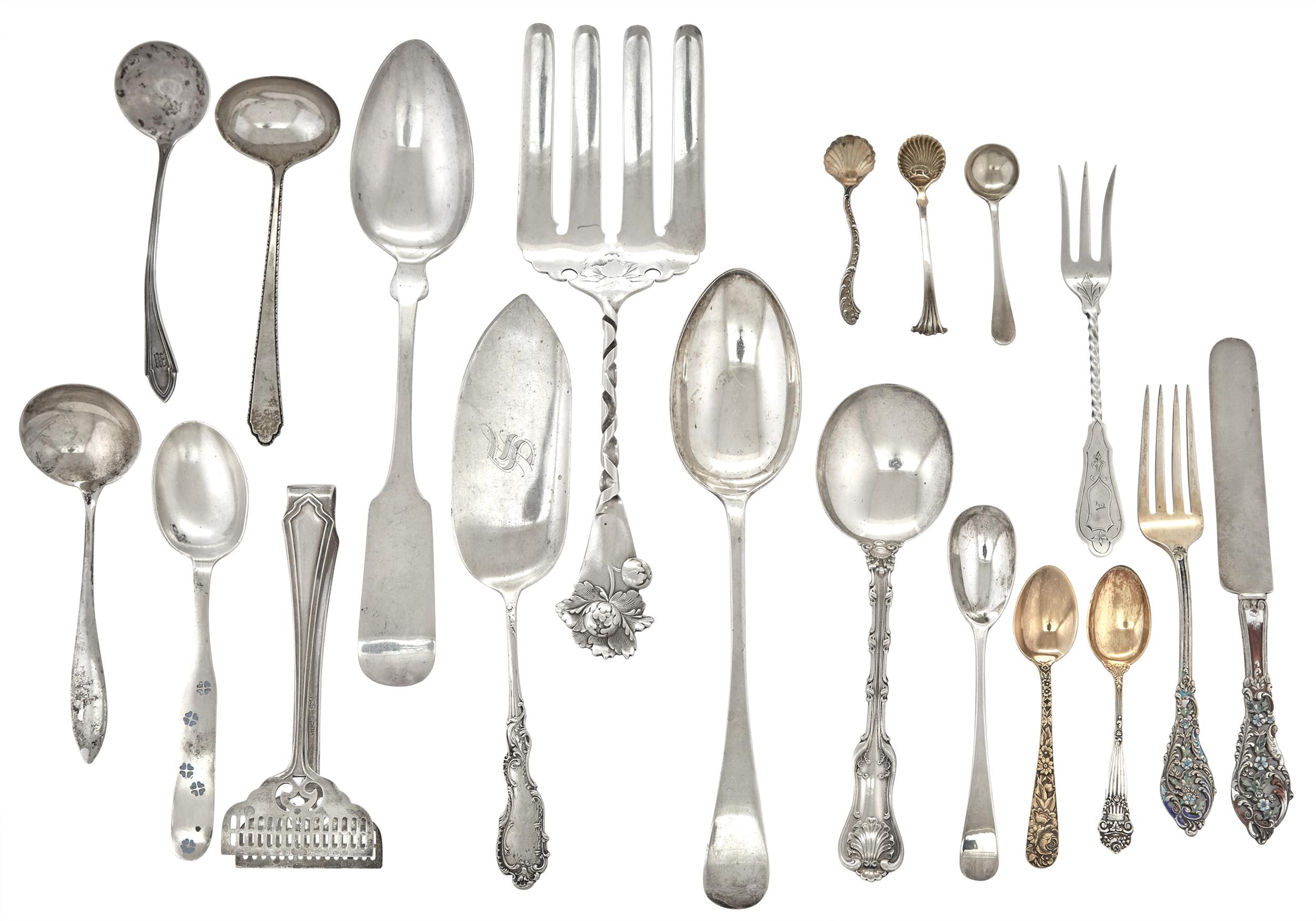 Lot image - Group of Sterling Silver and Silver Flatware