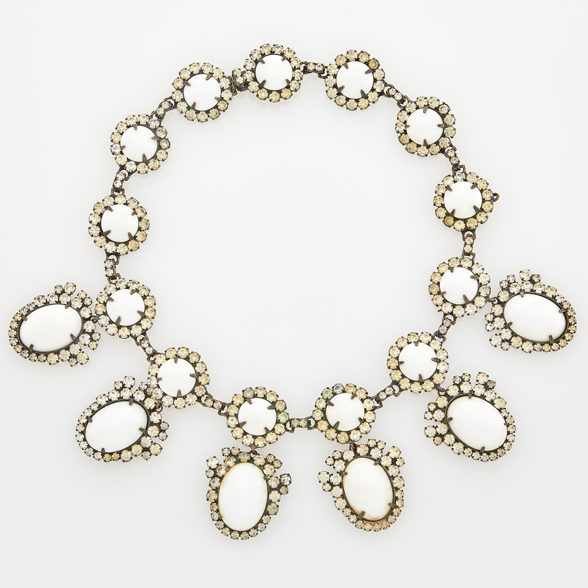 Lot image - Kenneth Jay Lane White Glass and Rhinestone Costume Necklace