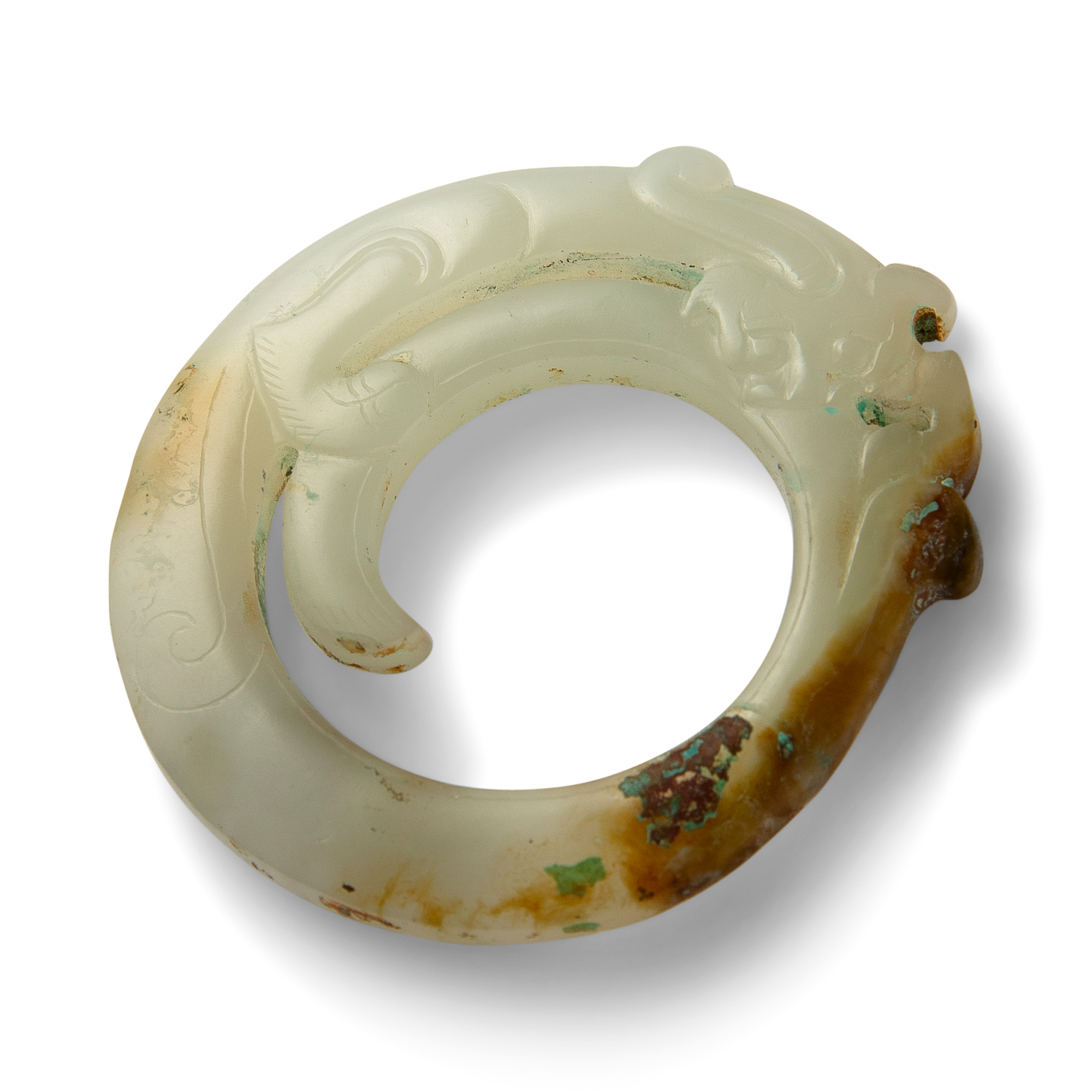 Lot image - A Chinese White Jade Qilong Bi