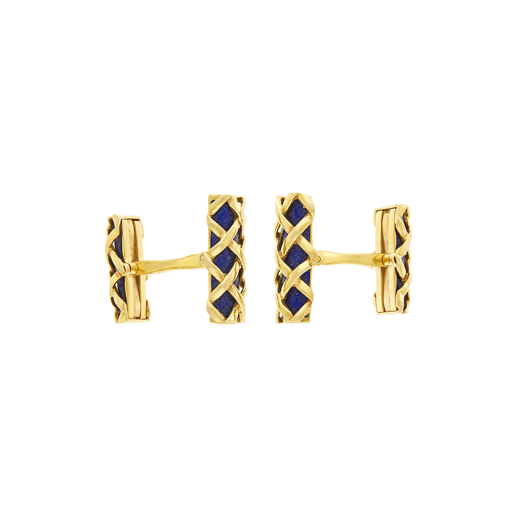 Lot image - Van Cleef & Arpels Pair of Gold and Blue Enamel Basketweave Cufflinks