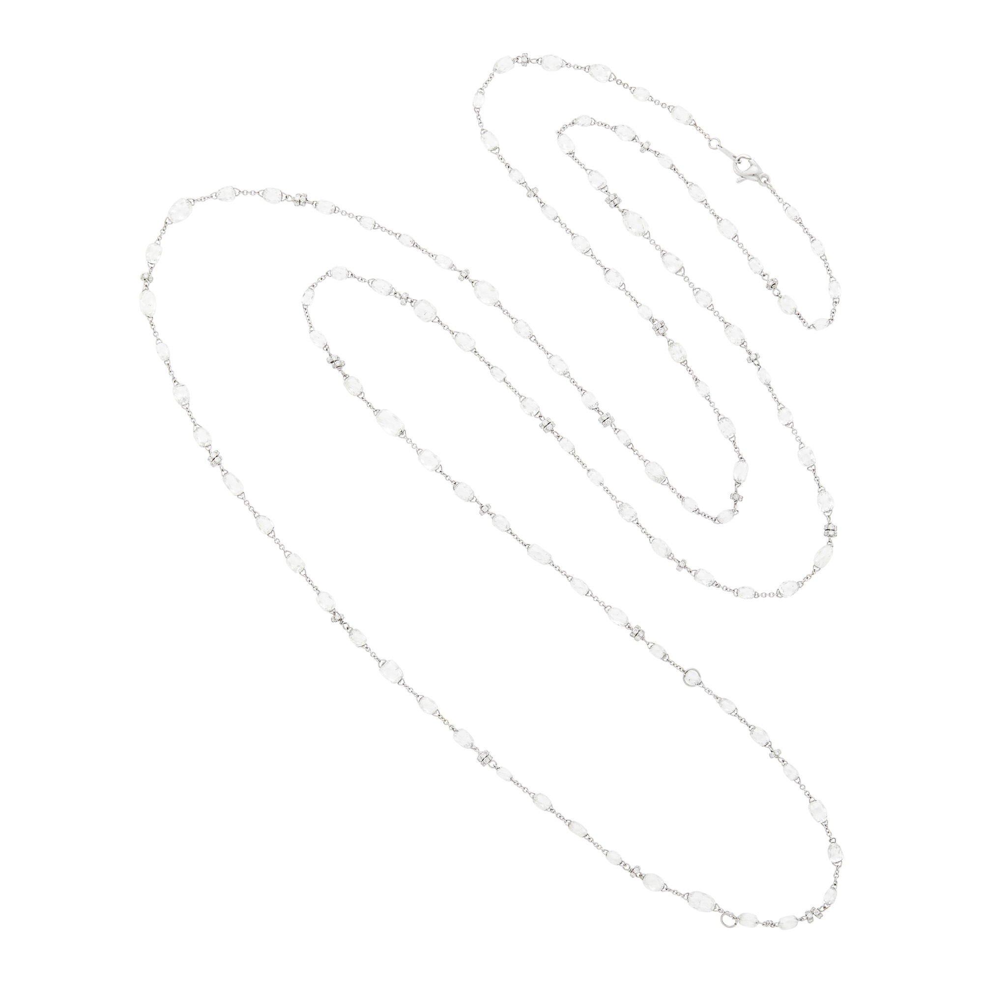 Lot image - Long Platinum, Briolette Diamond and Diamond Chain Necklace