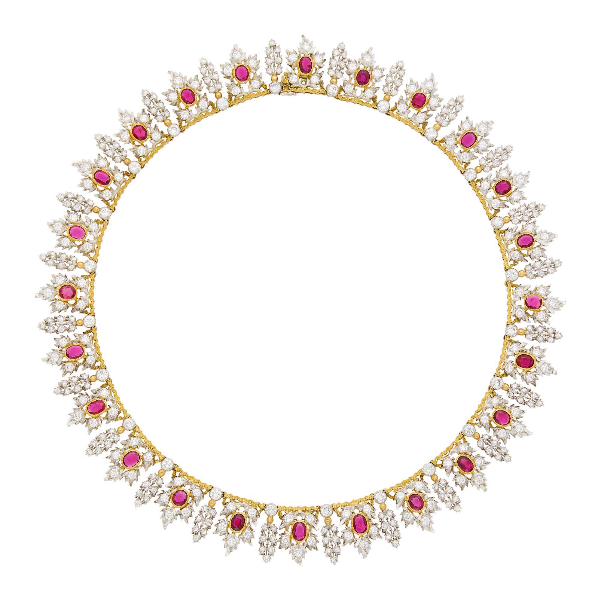 Lot image - Mario Buccellati Two-Color Gold, Ruby and Diamond Necklace
