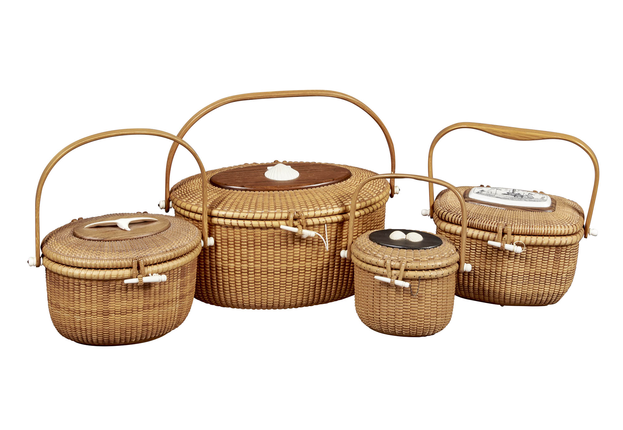Lot image - Group of Four Lidded Lightship Basket Purses