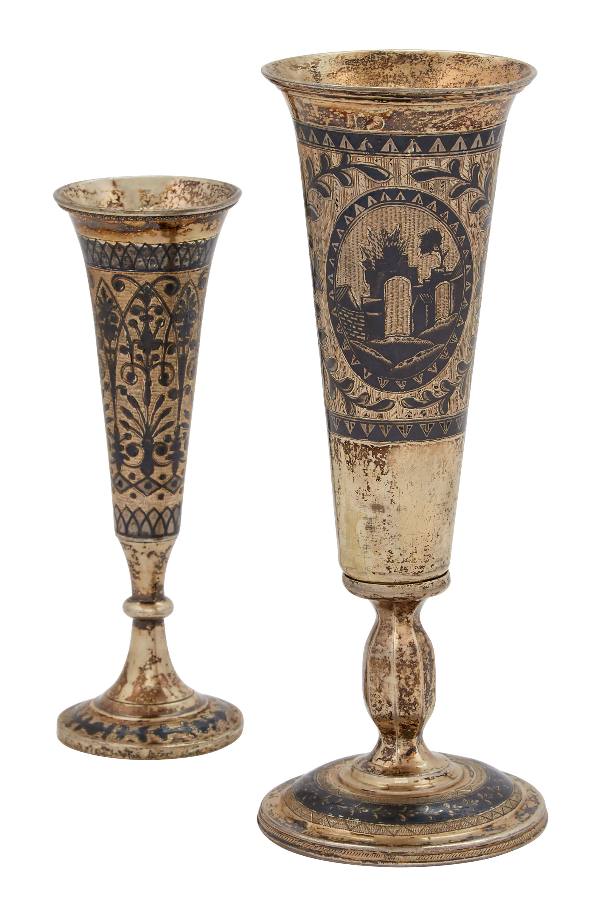 Lot image - Two Russian Silver-Gilt and Niello Flutes