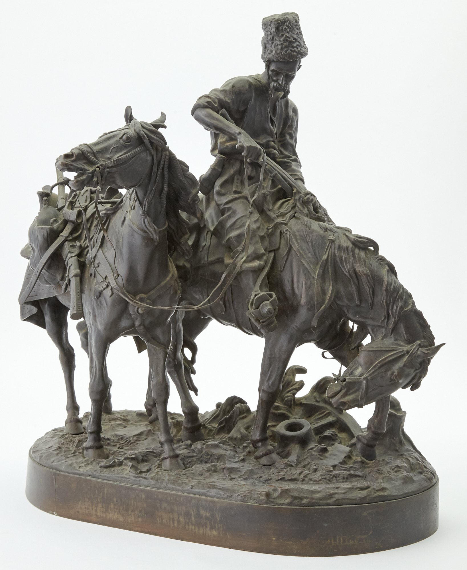 Lot image - Russian Bronze Group of a Zaporozhian Cossack after Battle