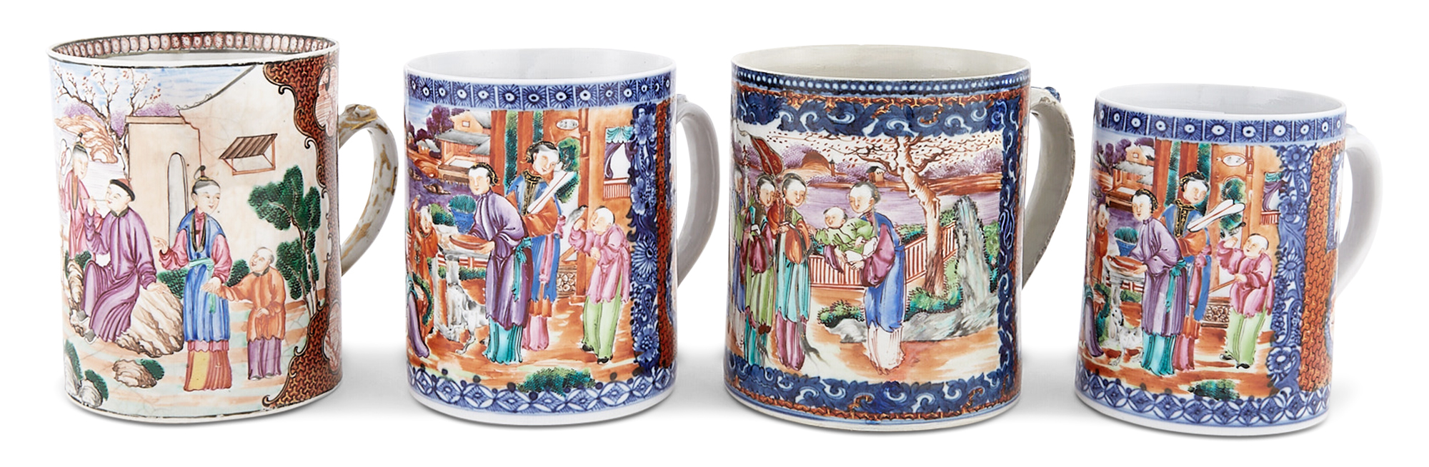 Lot image - Four Chinese Export Porcelain Tankards