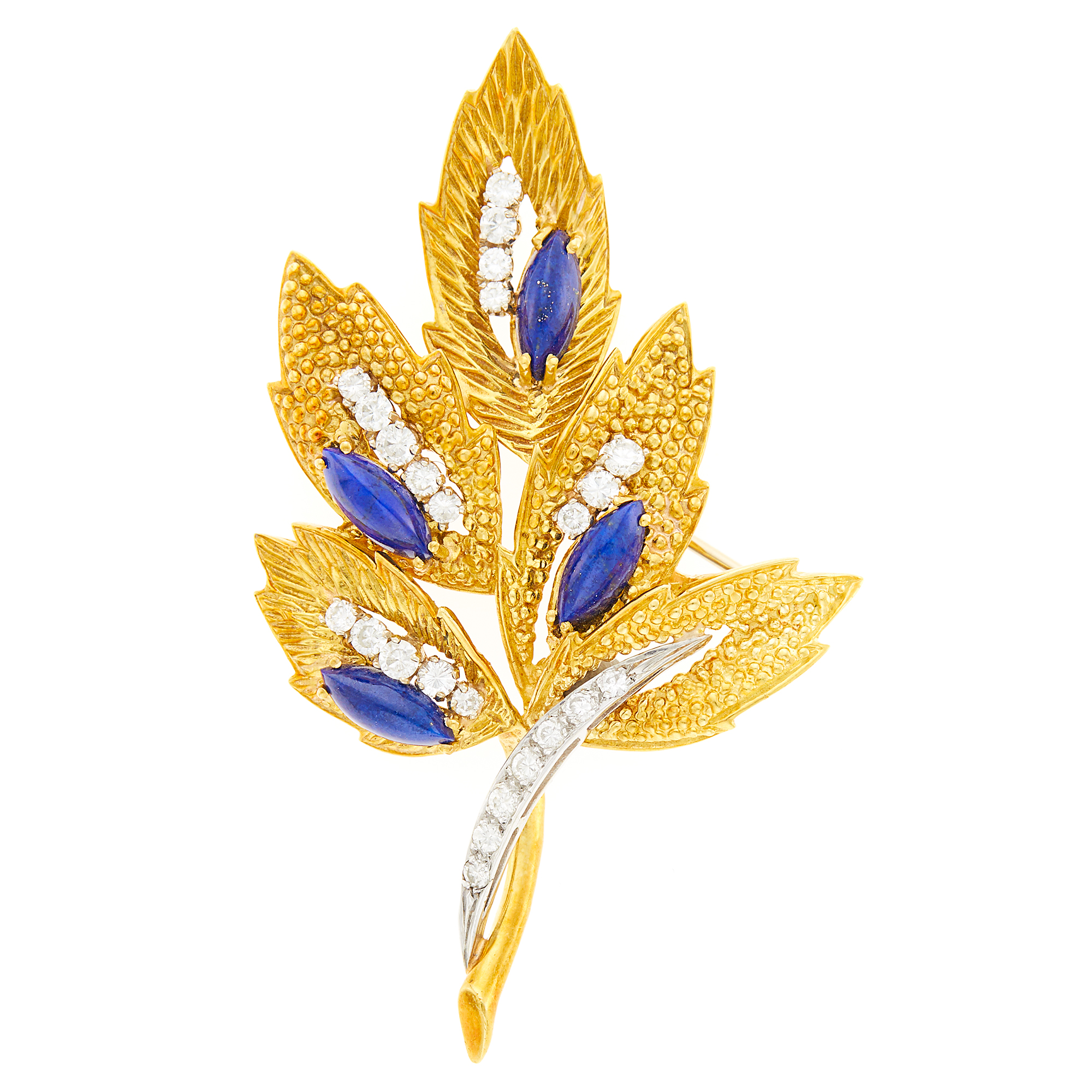 Lot image - Two-Color Gold, Lapis and Diamond Brooch