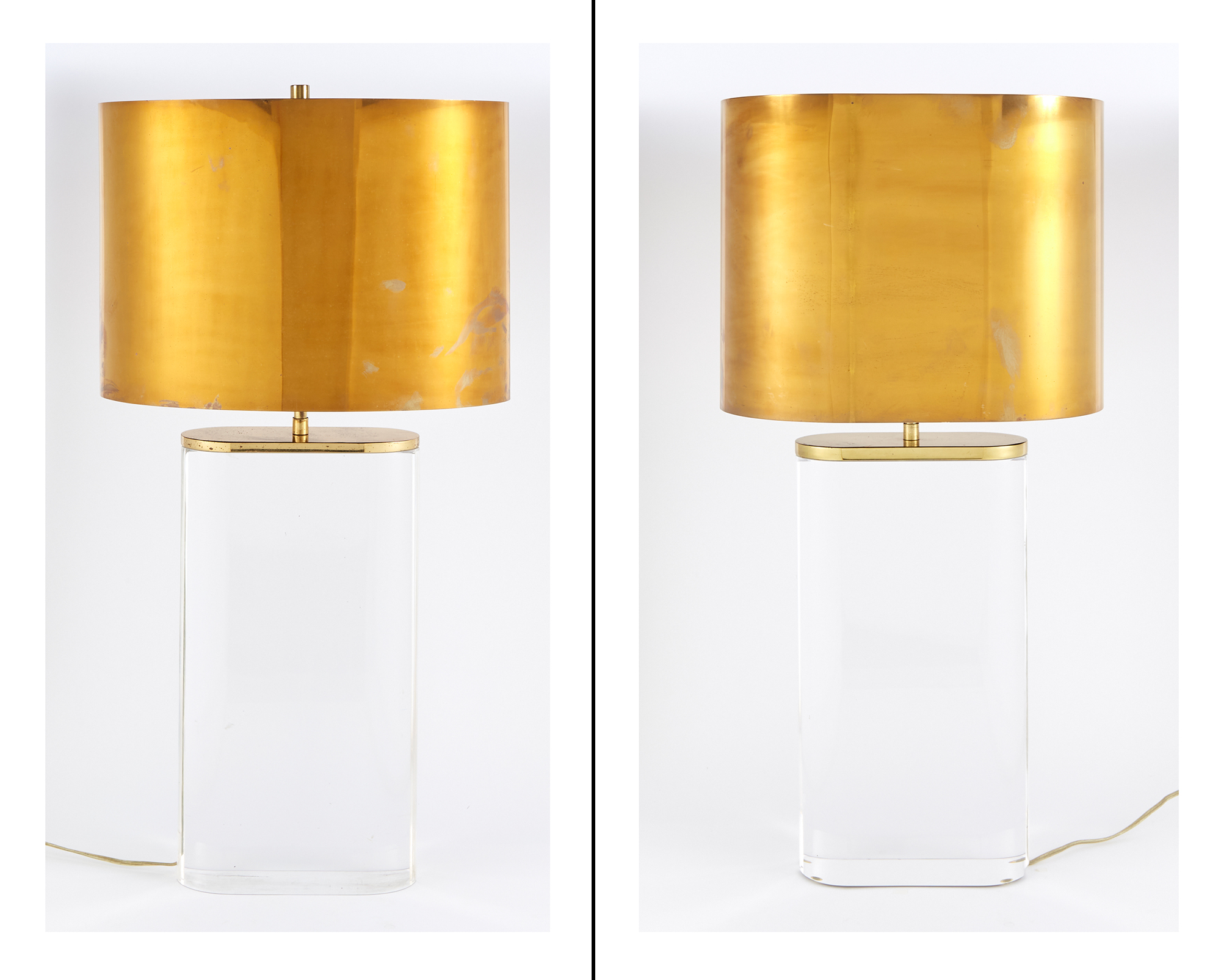 Lot image - Near Pair of Karl Springer Brass and Acrylic Table Lamps