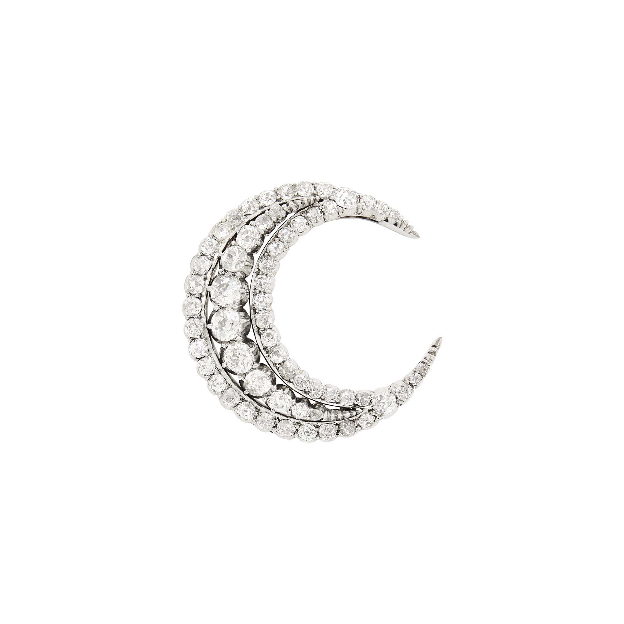 Lot image - Antique Rhodium-Plated Silver, Low Karat Gold and Diamond Crescent Pin
