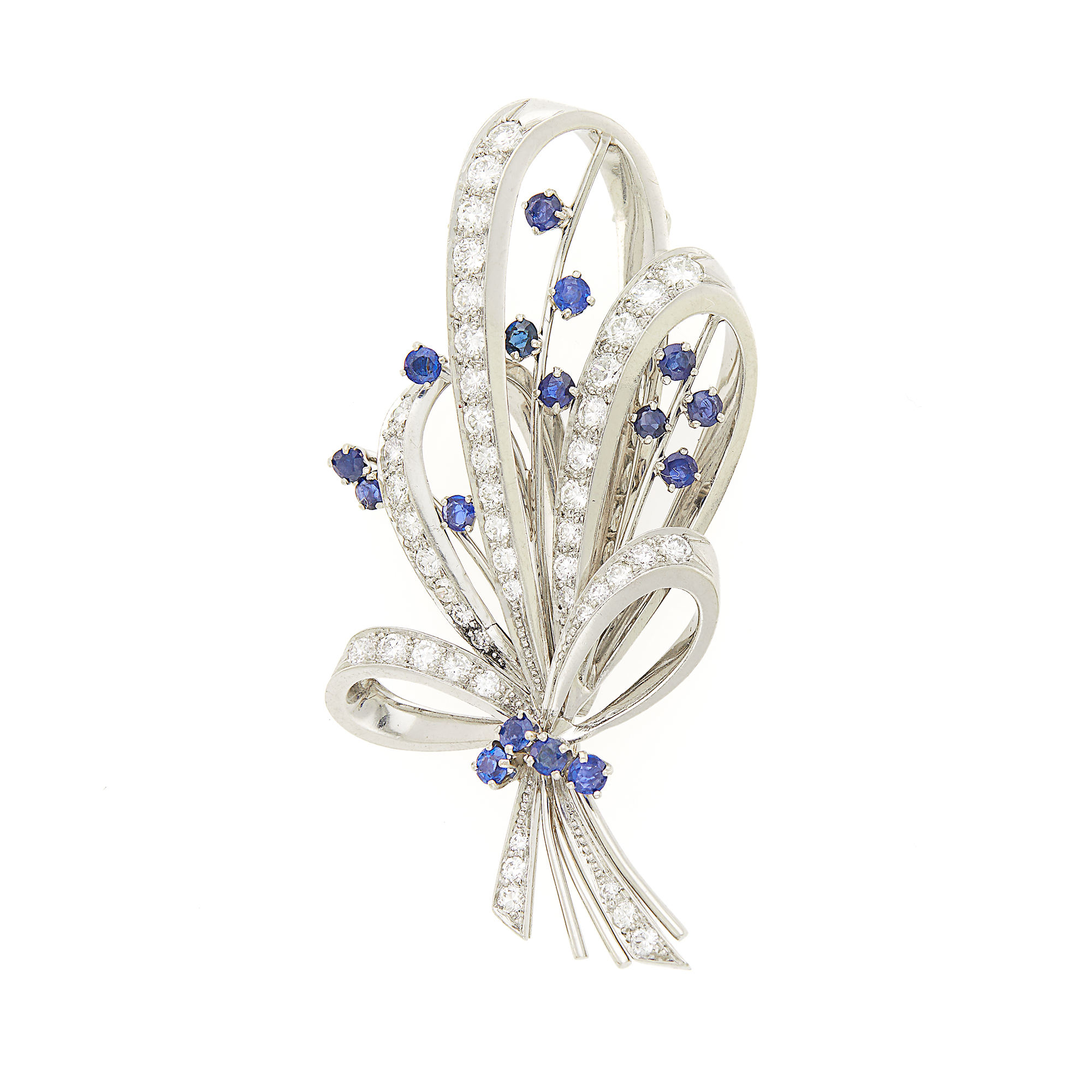 Lot image - Platinum, Diamond and Sapphire Bow Pin