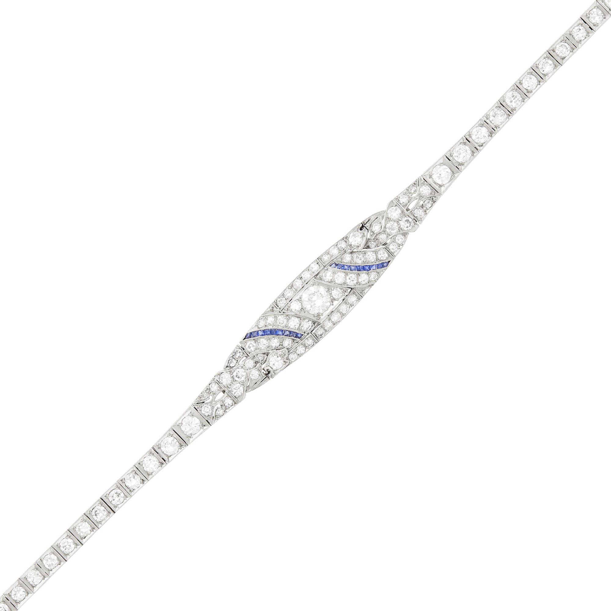 Lot image - Platinum, Diamond and Sapphire Bracelet