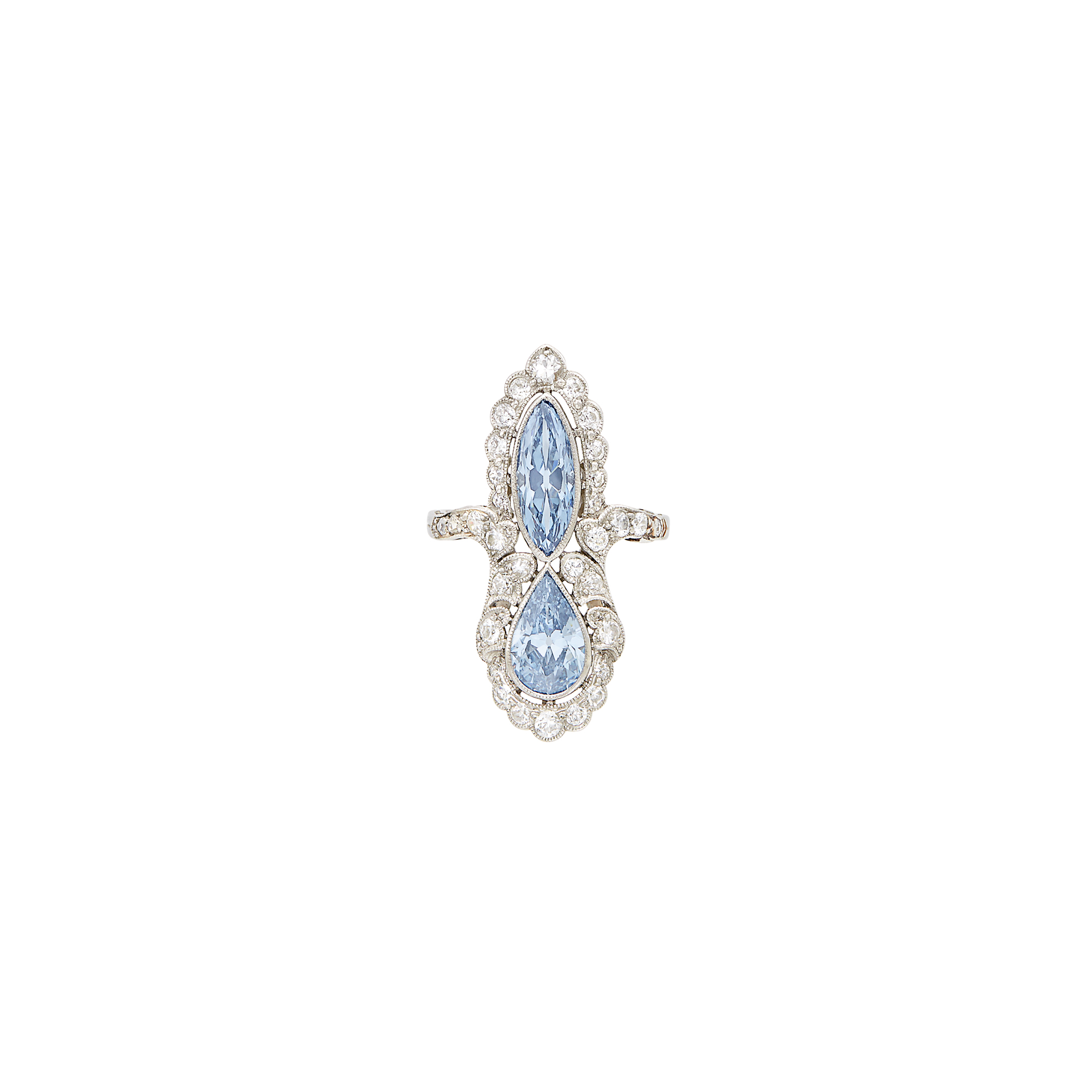 Lot image - Platinum, Fancy Intense and Fancy Vivid Blue Diamond and Diamond Ring