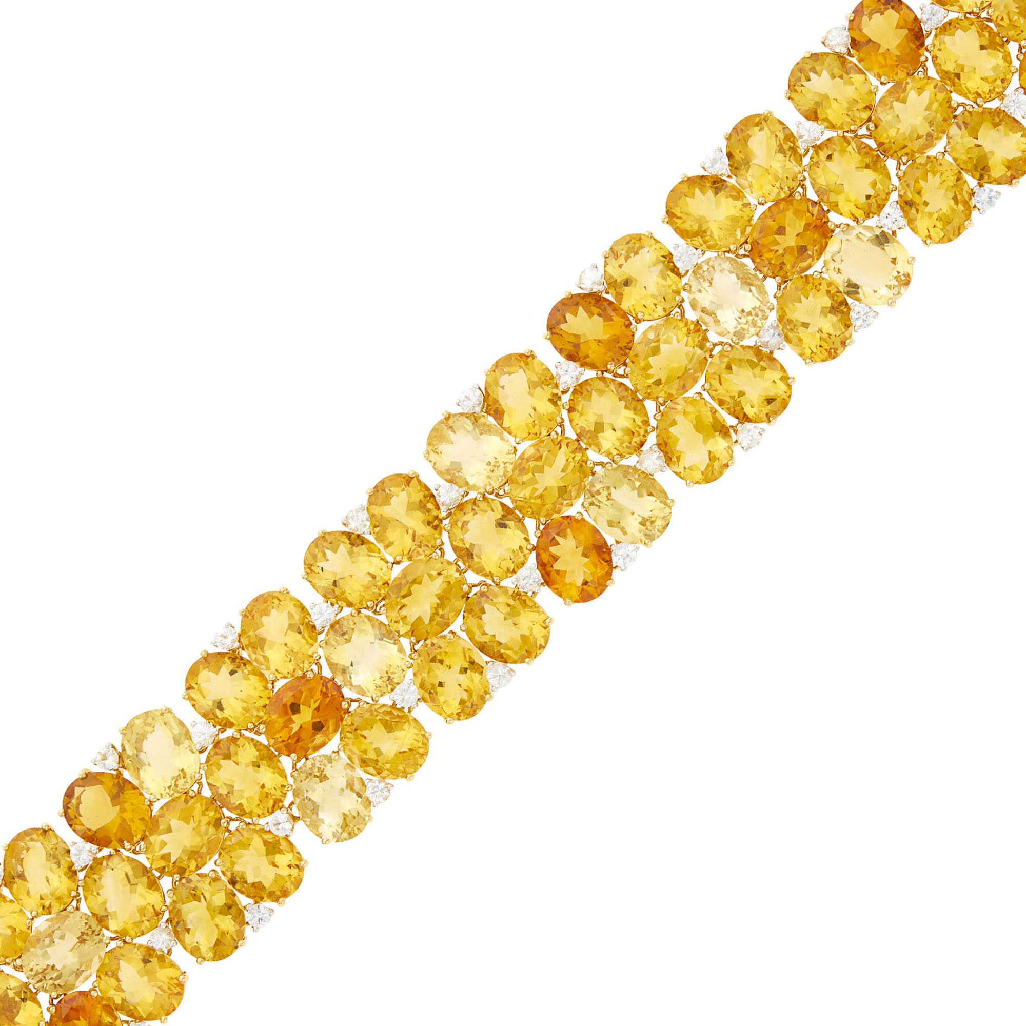 Lot image - Wide Gold, Citrine and White Sapphire Bracelet