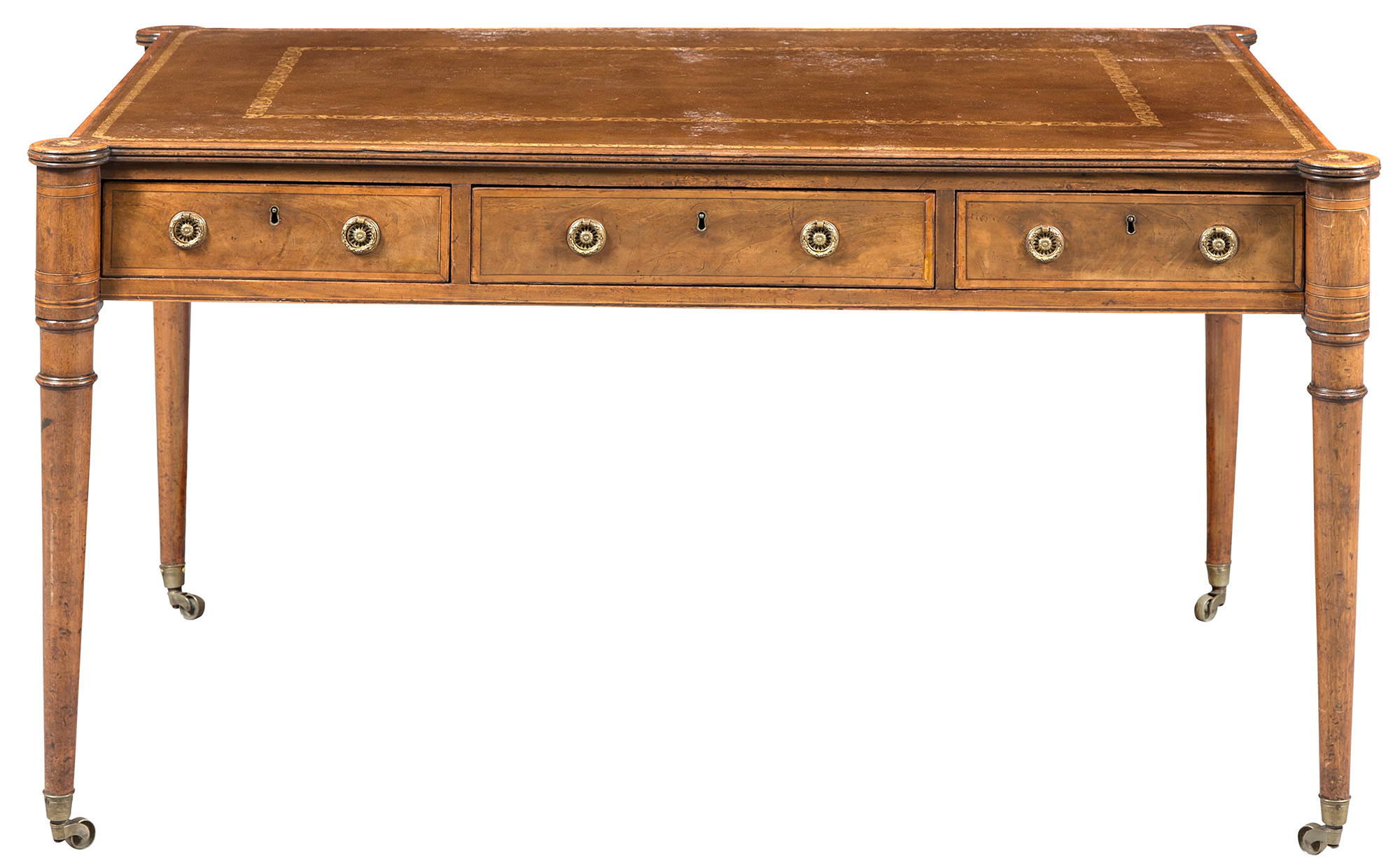 Lot image - George III Satinwood-Inlaid Mahogany Writing Table