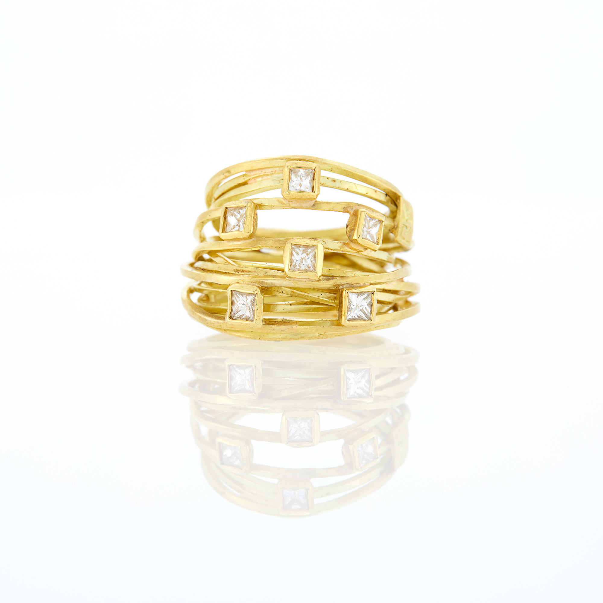 Lot image - Boaz Kashi Wide Gold and Diamond Multi-Band Coil Ring