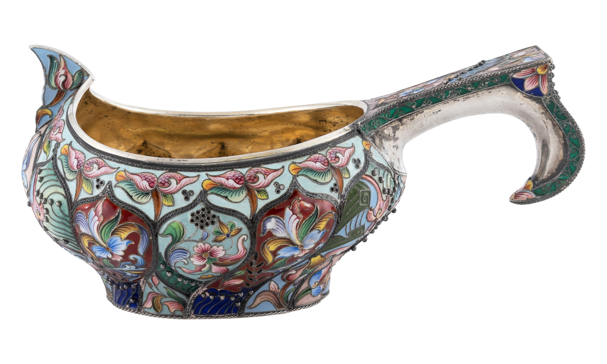 Lot image - Russian Silver and Cloisonné Enamel Kovsh