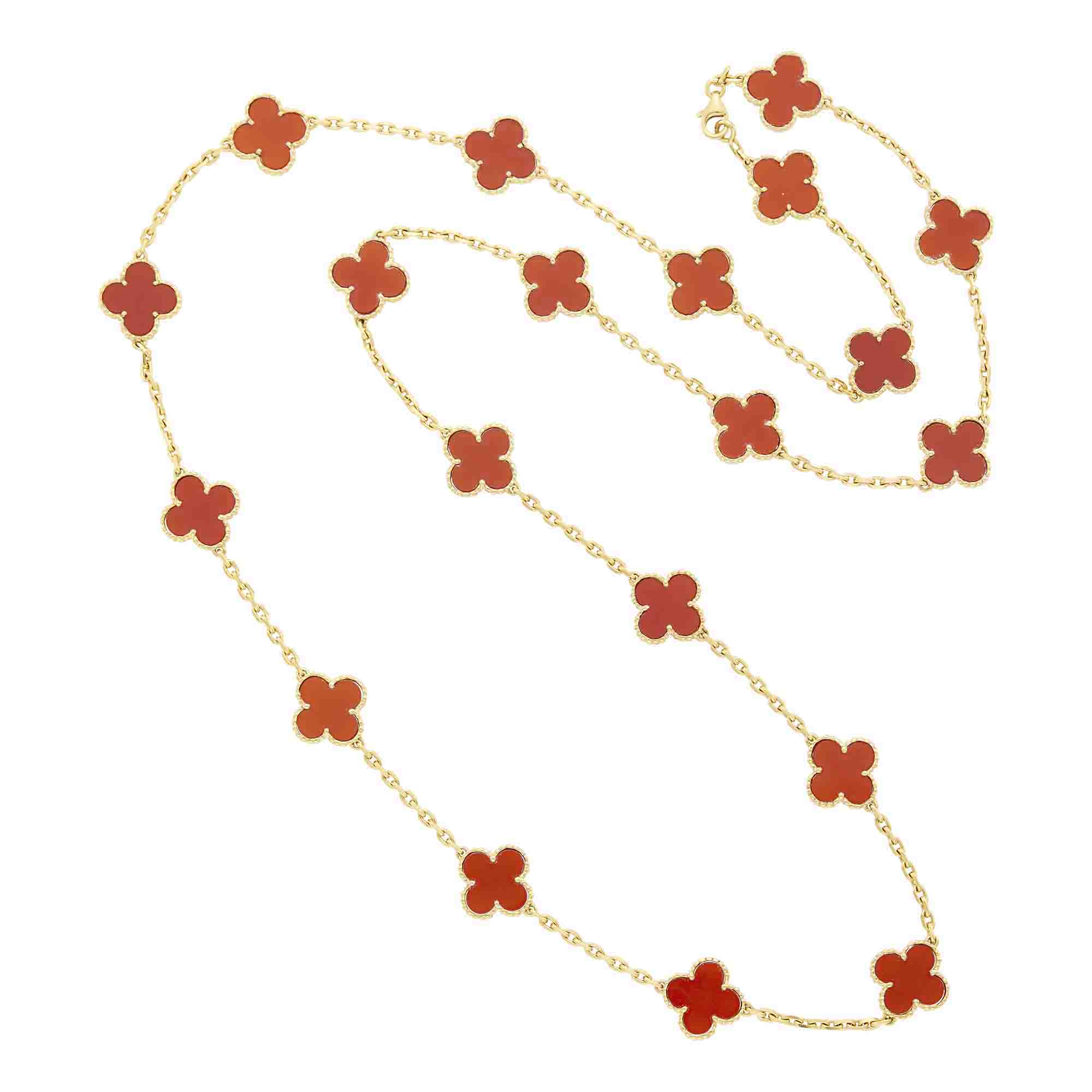 Lot image - Van Cleef & Arpels Long Gold and Carnelian Alhambra Chain Necklace