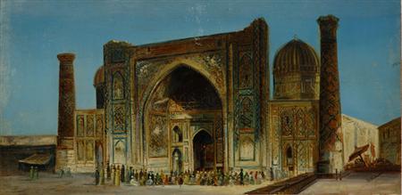Lot image - German School 19th Century Mosque in Samarkand and The High Gate, Constantinople: Two