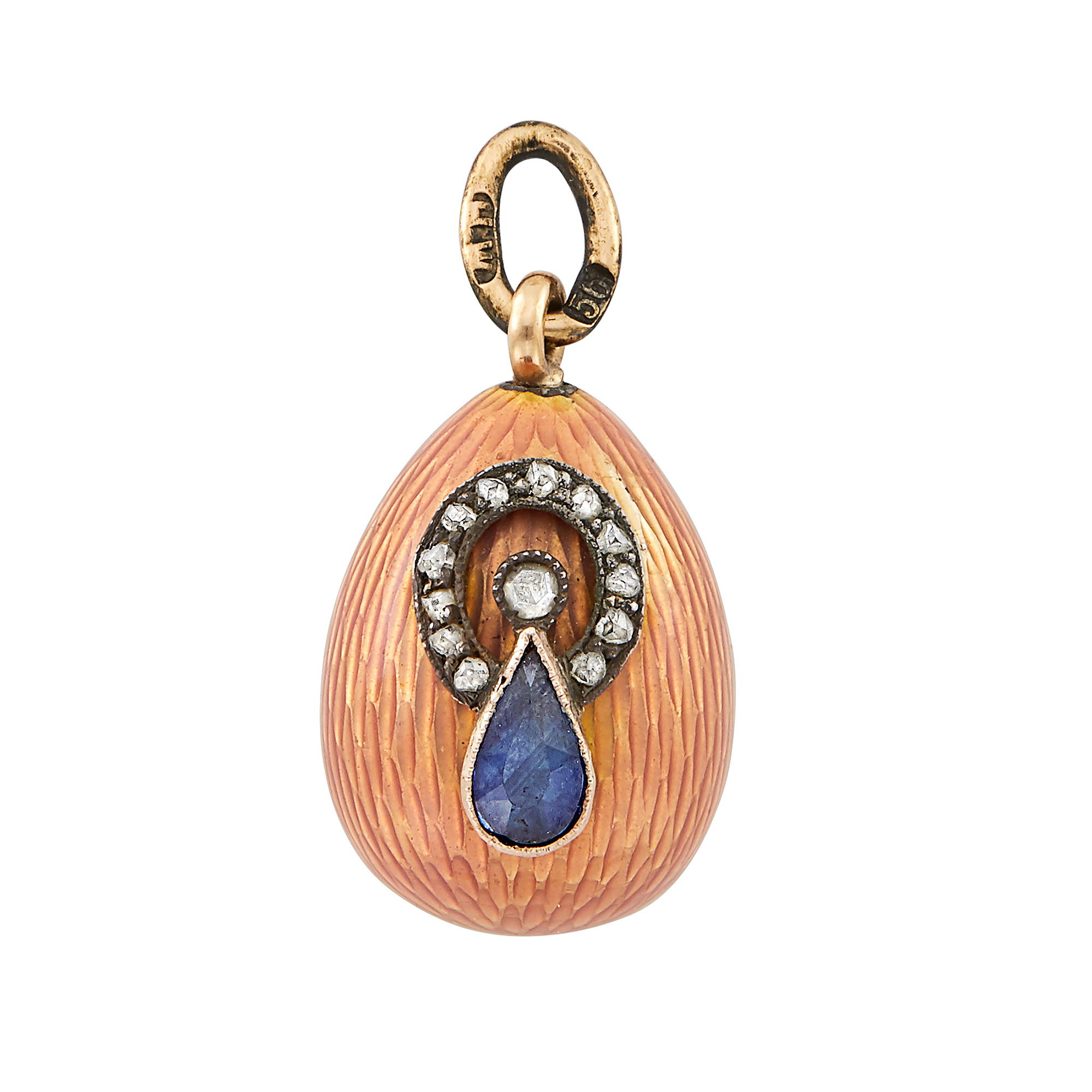 Lot image - Fabergé Jeweled Gold and Guilloché Enamel Pendant Egg