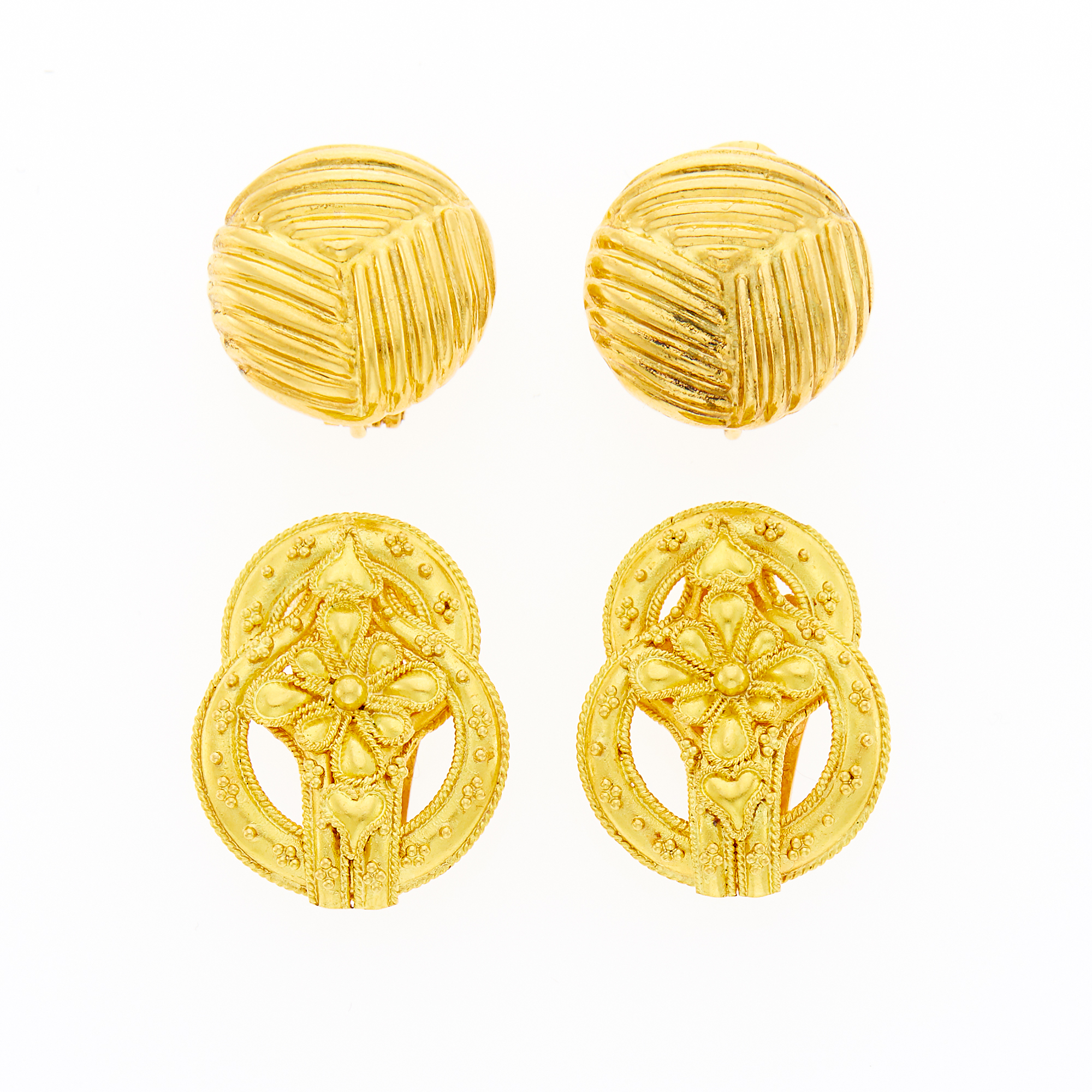 Lot image - Ilias Lalaounis Two Pairs of Gold Earclips