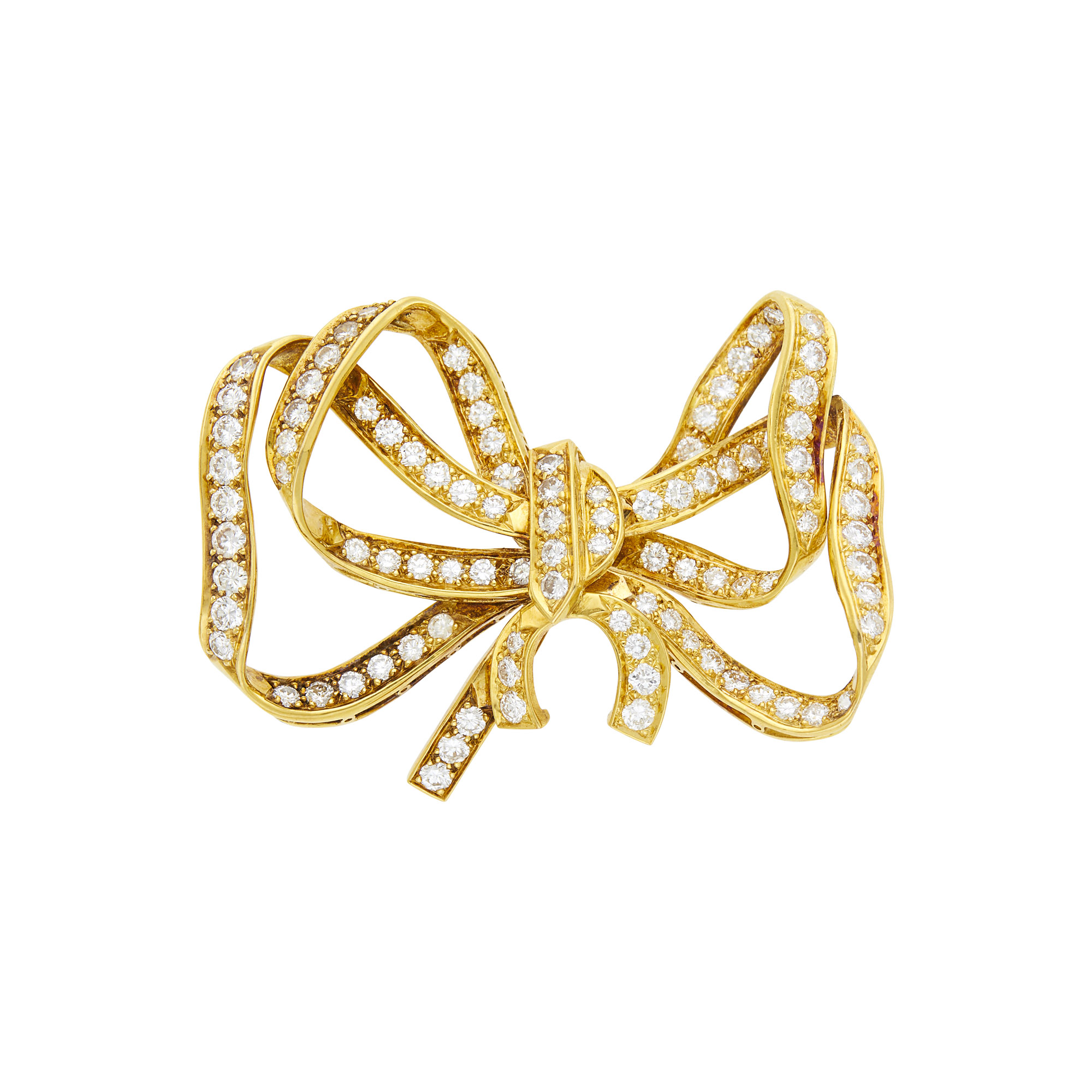 Lot image - Gold and Diamond Bow Clip-Brooch