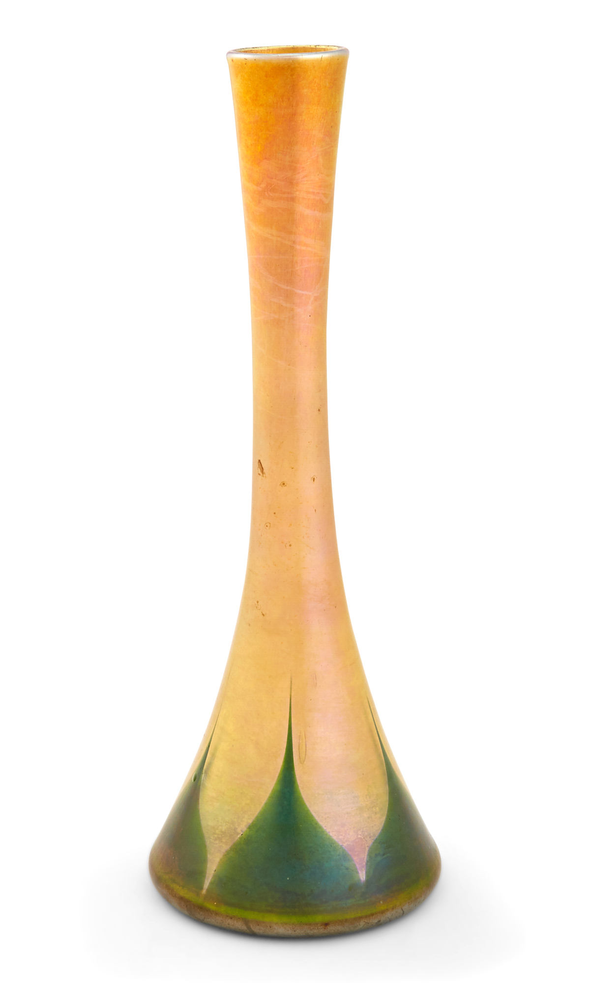 Lot image - Tiffany Green and Gold Favrile Glass Stick Neck Bud Vase