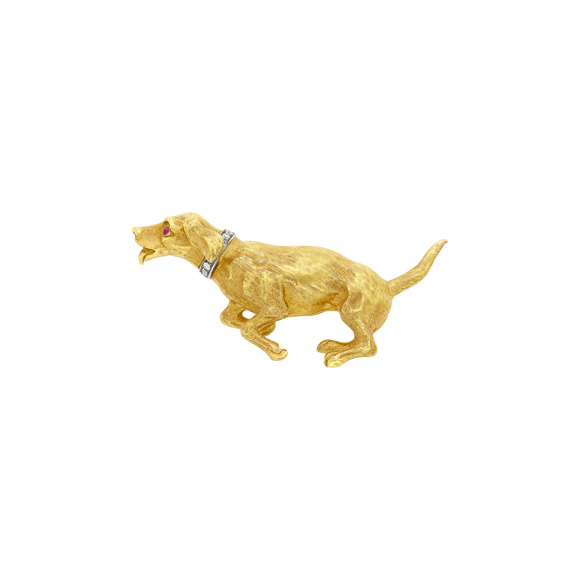 Lot image - Mario Buccellati Two-Color Gold and Ruby Hunting Dog Pin