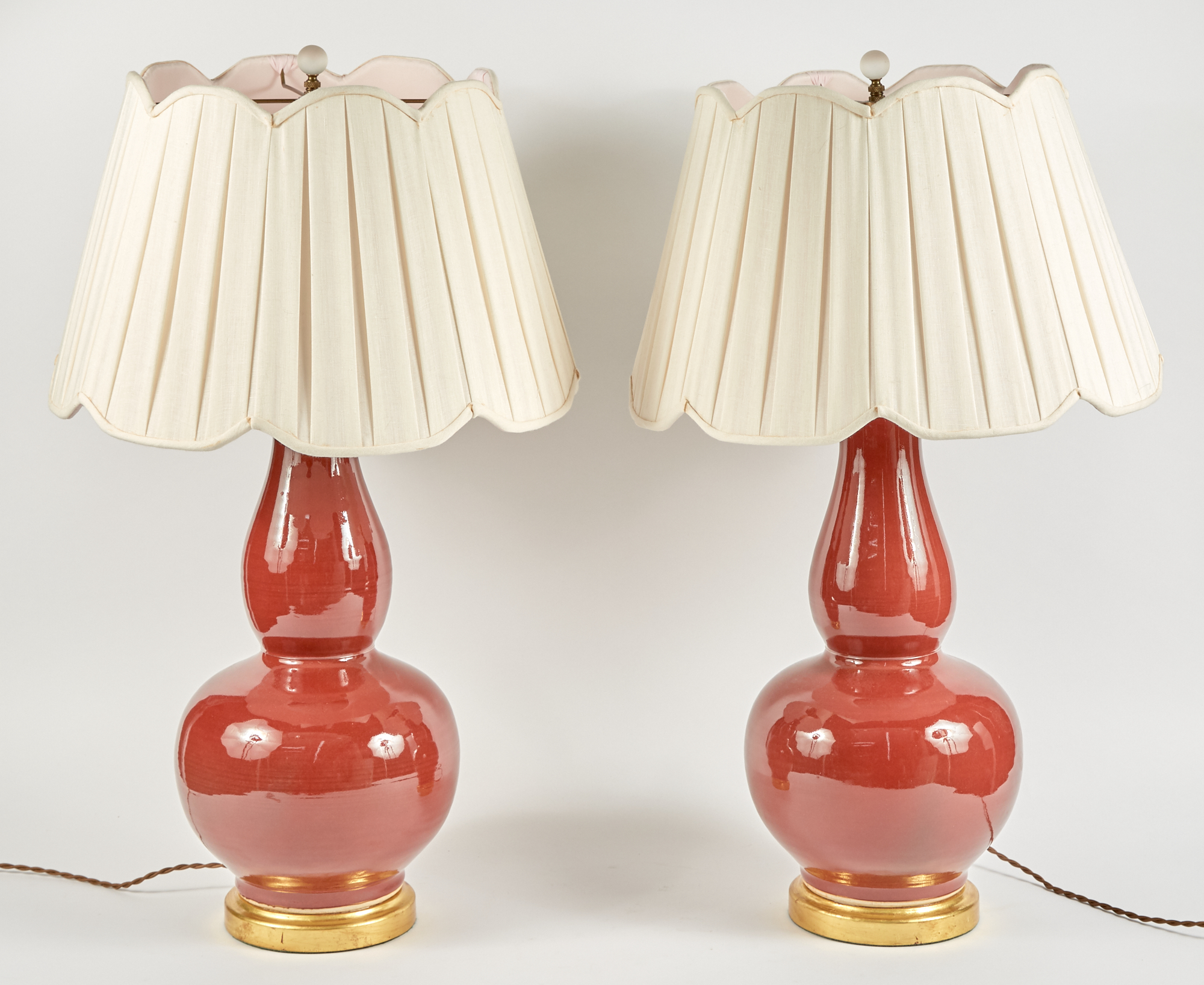 Lot image - Pair of Chinese Style Oxblood Glazed Double Gourd-Form Ceramic Lamps