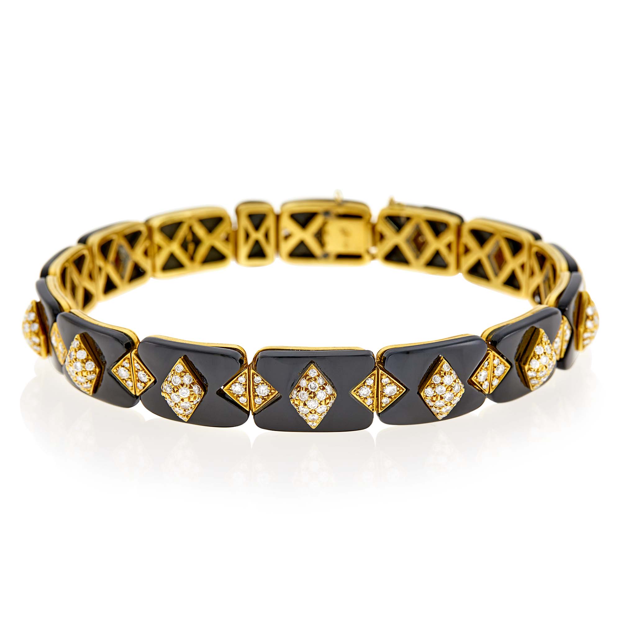 Lot image - Gold, Black Onyx and Diamond Choker Necklace