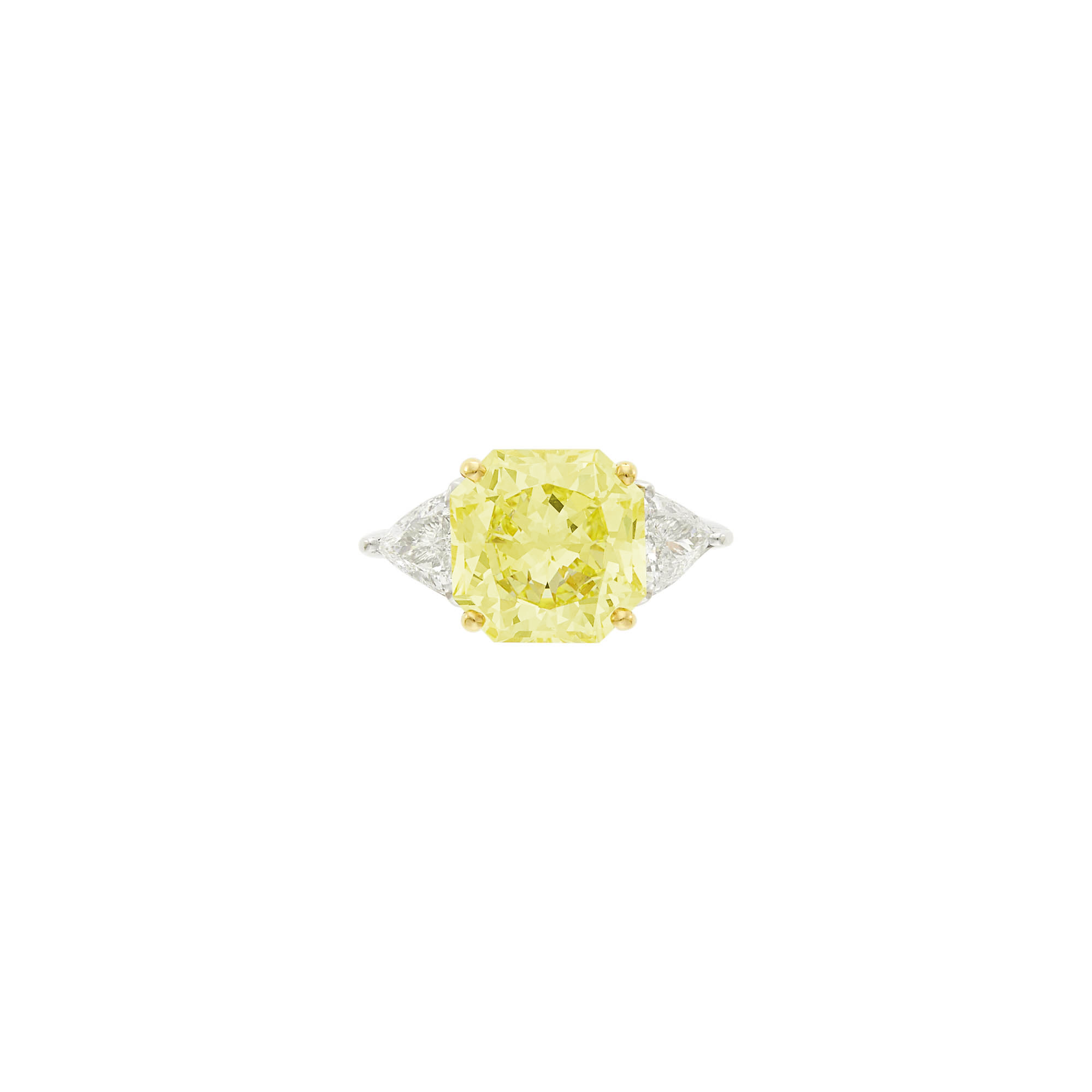 Lot image - Platinum, Gold, Fancy Intense Yellow Diamond and Diamond Ring