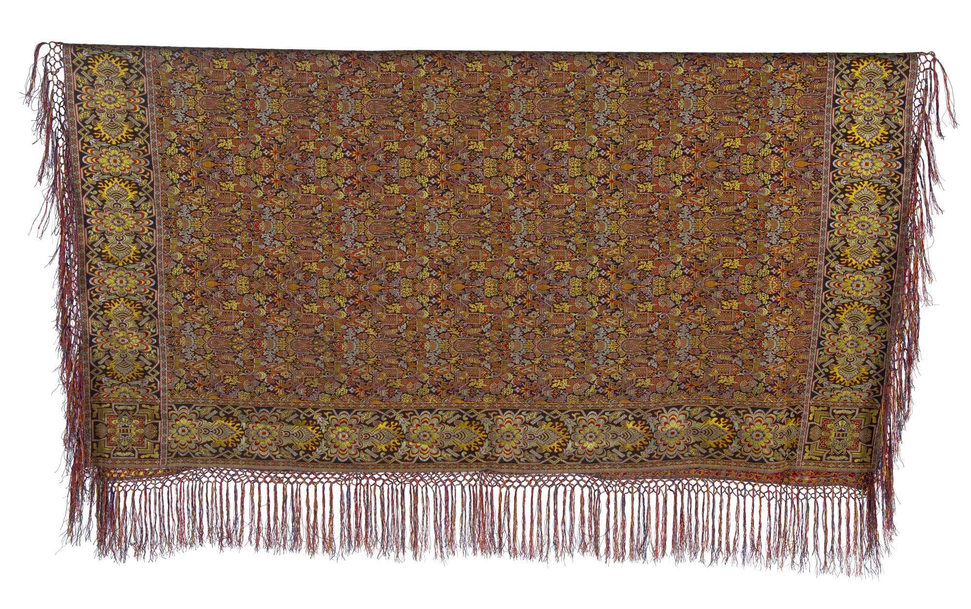 Lot image - A Fine Indian Embroidered Silk Shawl