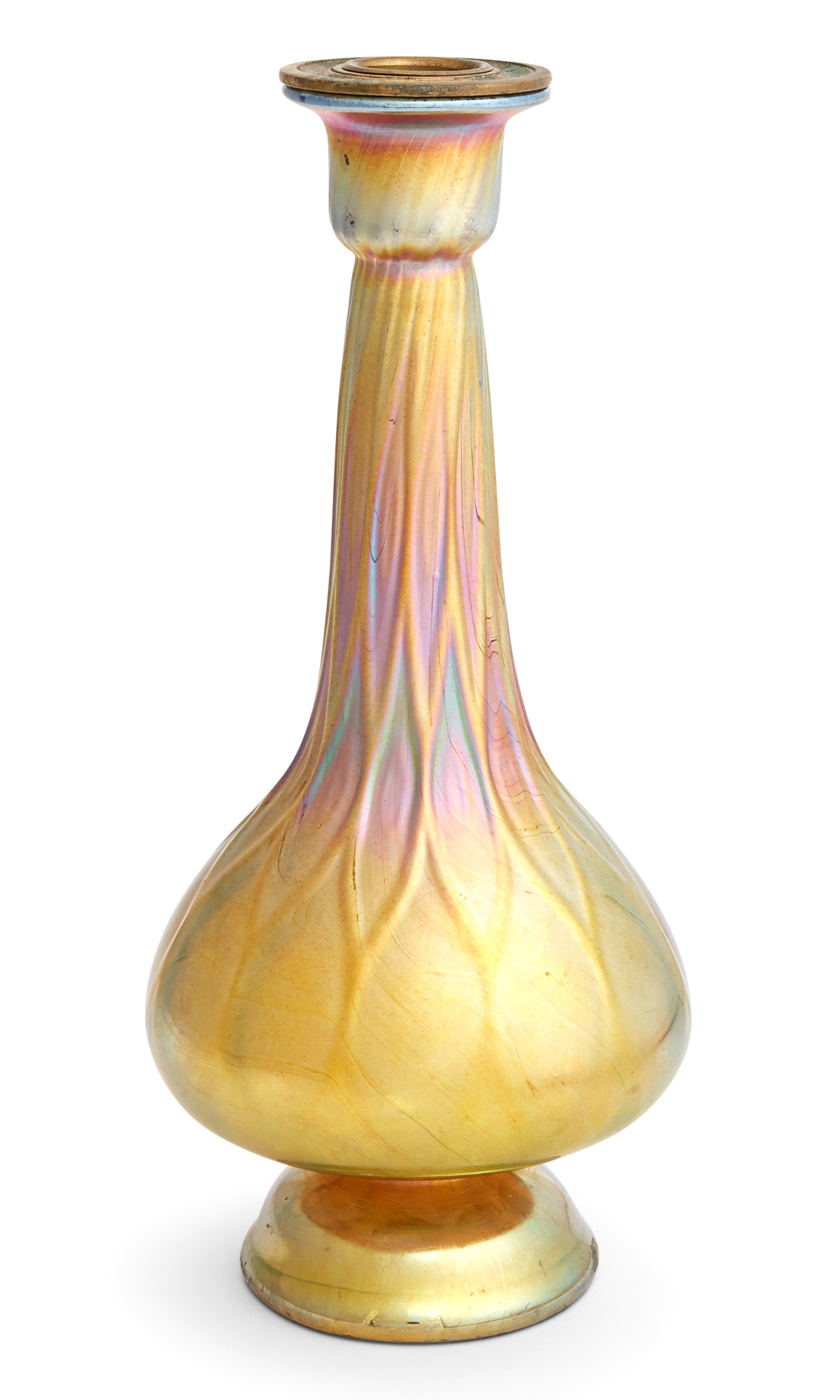 Lot image - Tiffany Gold Favrile Glass Hollow Candlestick