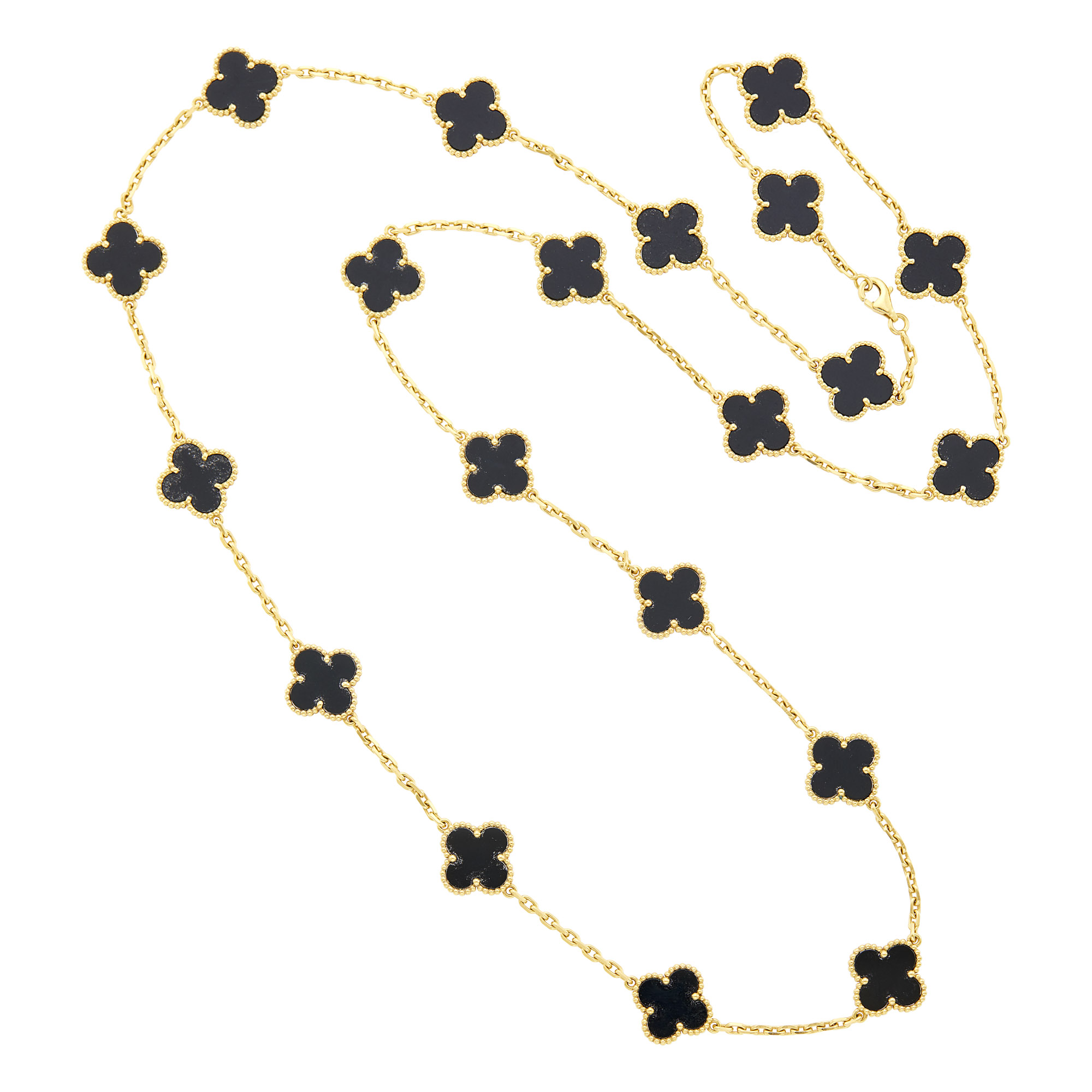 Lot image - Van Cleef & Arpels Long Gold and Black Onyx Alhambra Chain Necklace