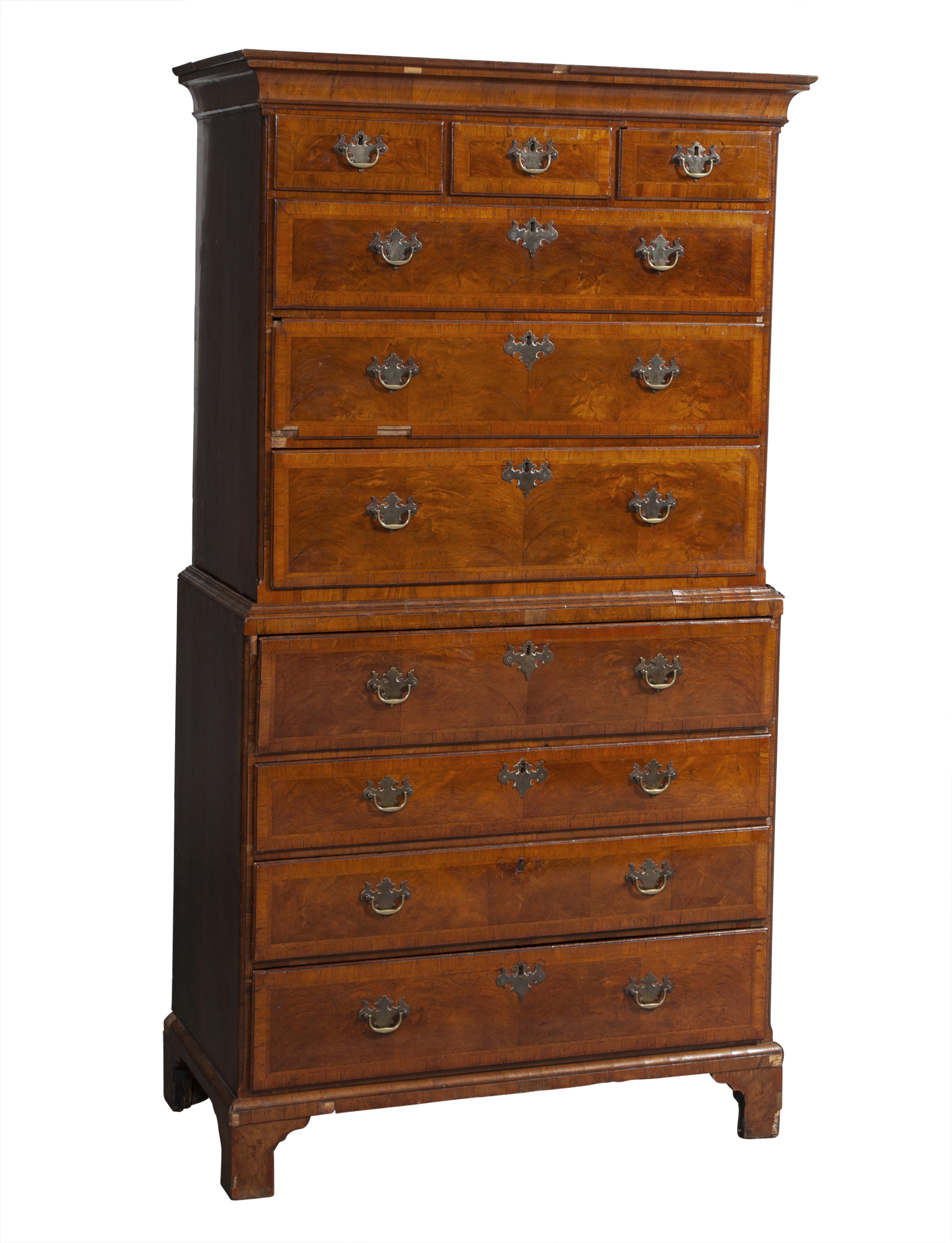 Lot image - George II Walnut Chest on Chest with Desk Drawer