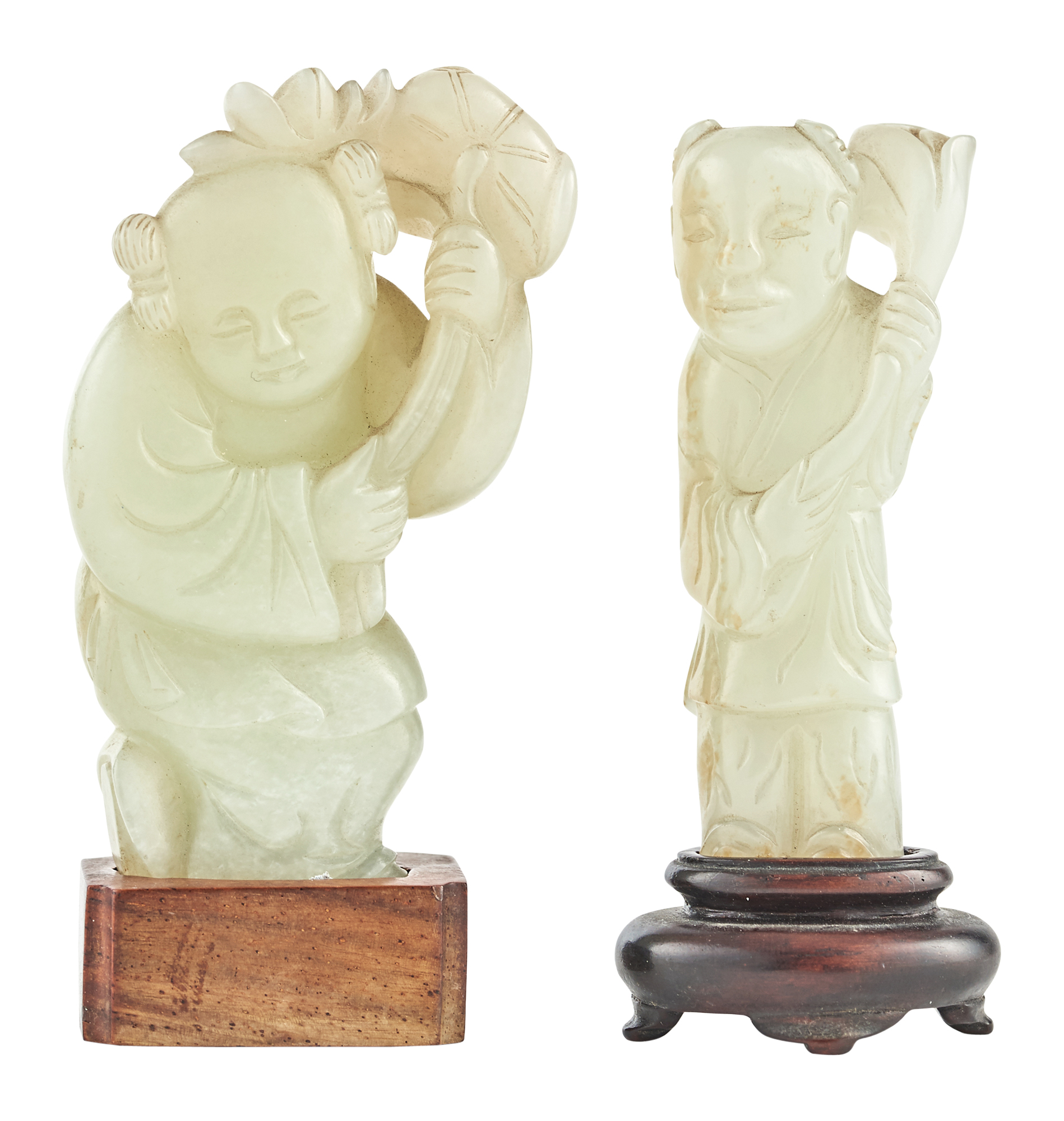 Lot image - Two Chinese Celadon Jade Figural Carvings