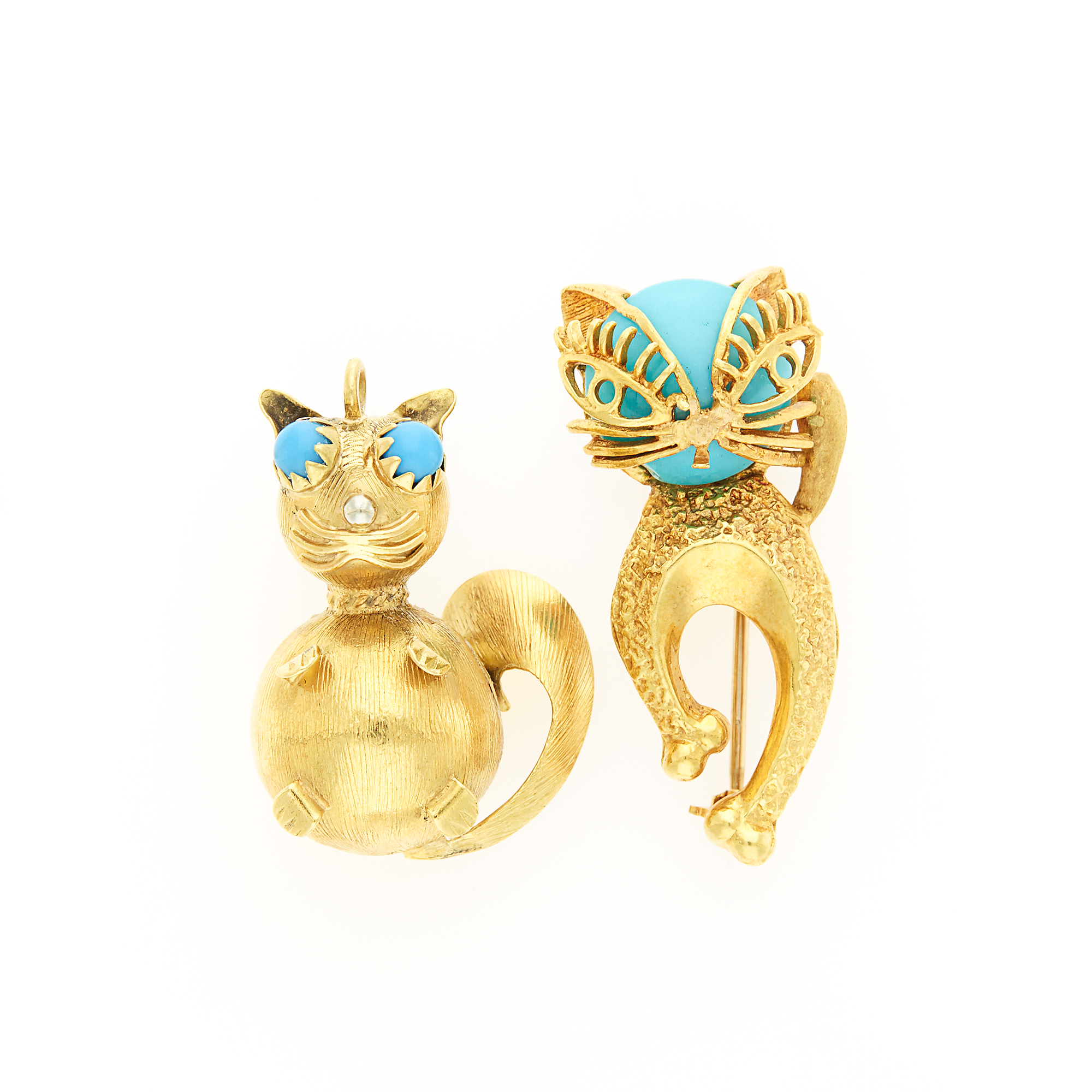 Lot image - Gold and Turquoise Cat Pin and Pendant