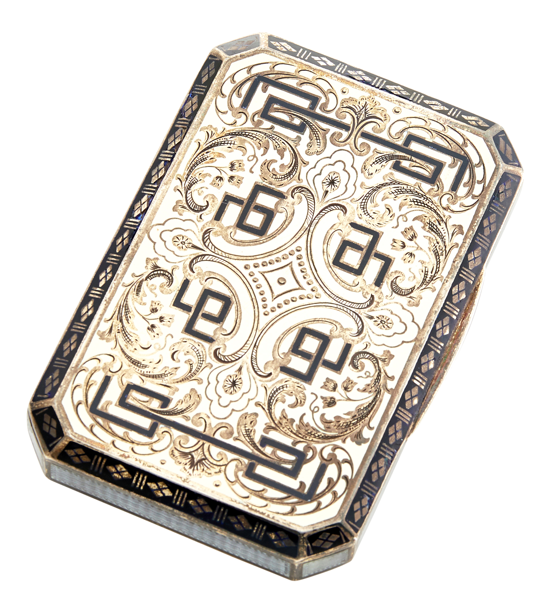 Lot image - Continental Silver-Gilt Champlevé and Guilloché Enamel Cigarette Case