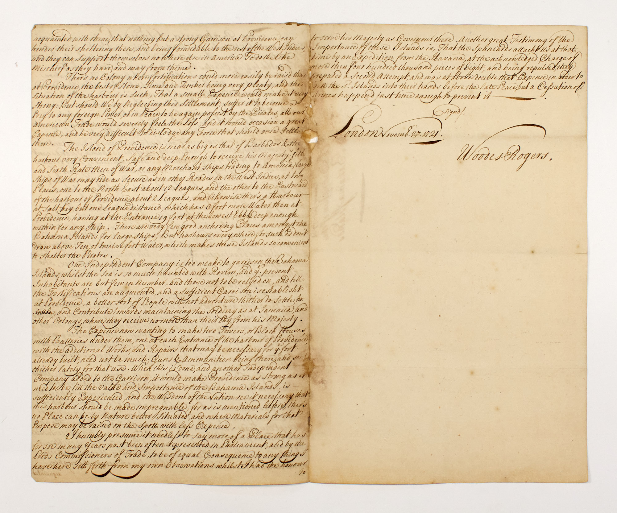 Lot image - [BAHAMAS]  ROGERS, WOODES, Captain (after)  A 1721 manuscript description of the Bahama Islands.