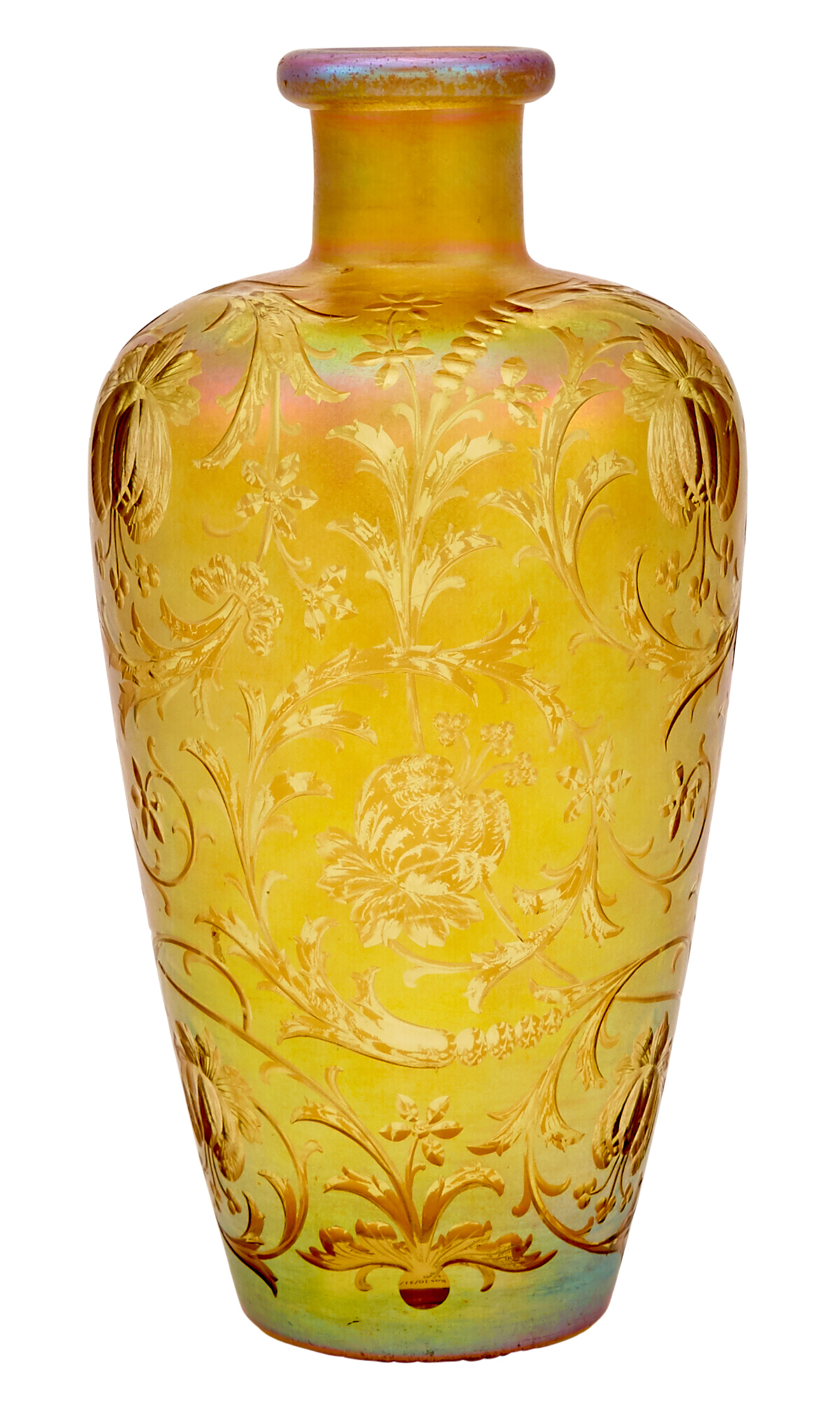 Lot image - Tiffany Wheel-Engraved Gold Favrile Glass Vase