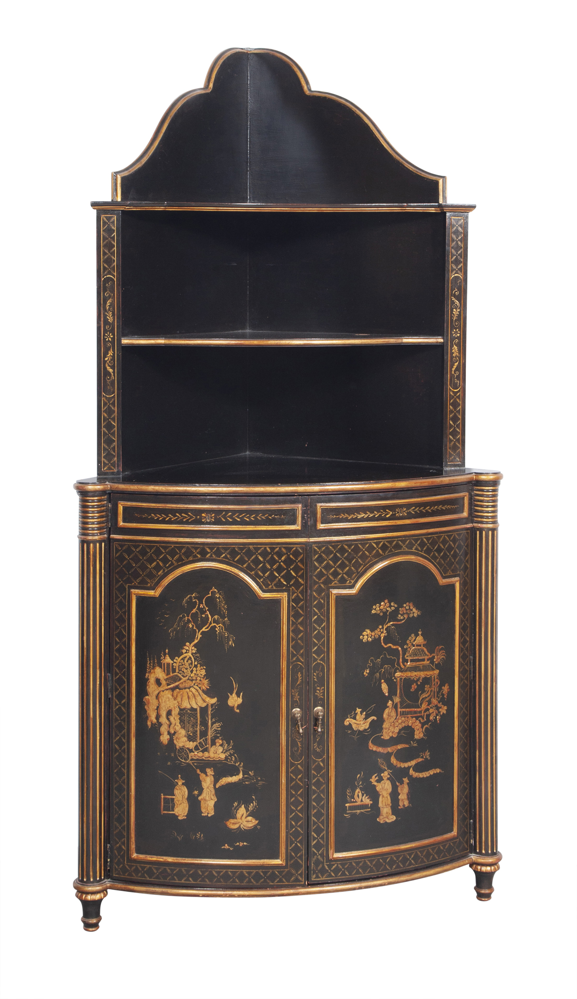 Lot image - Chinoiserie Decorated Corner Media Cupboard