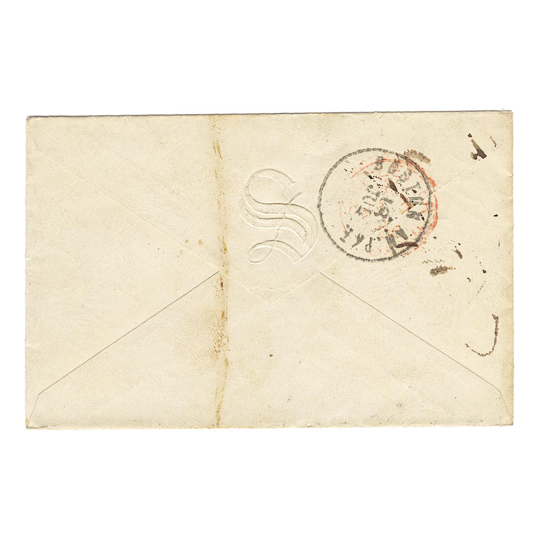 Lot image - Great Britain to United States, 1866 Stampless Envelope