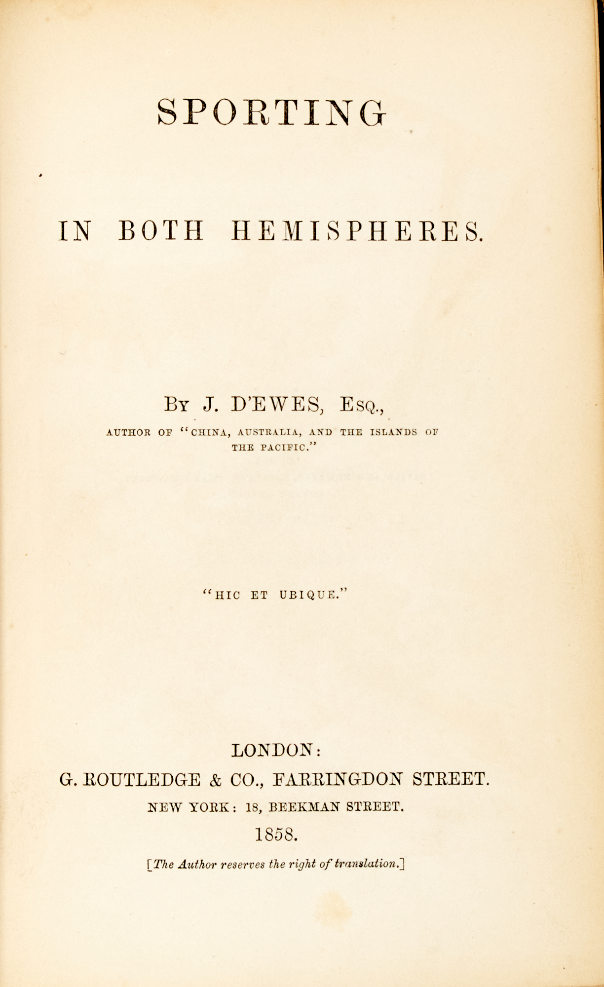 Lot image - [ANGLING]  DEWES, J. Sporting in Both Hemispheres.