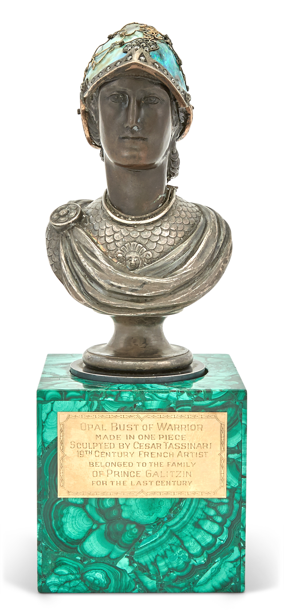 Lot image - Continental Carved Boulder Opal and Silver Miniature Bust of a Warrior