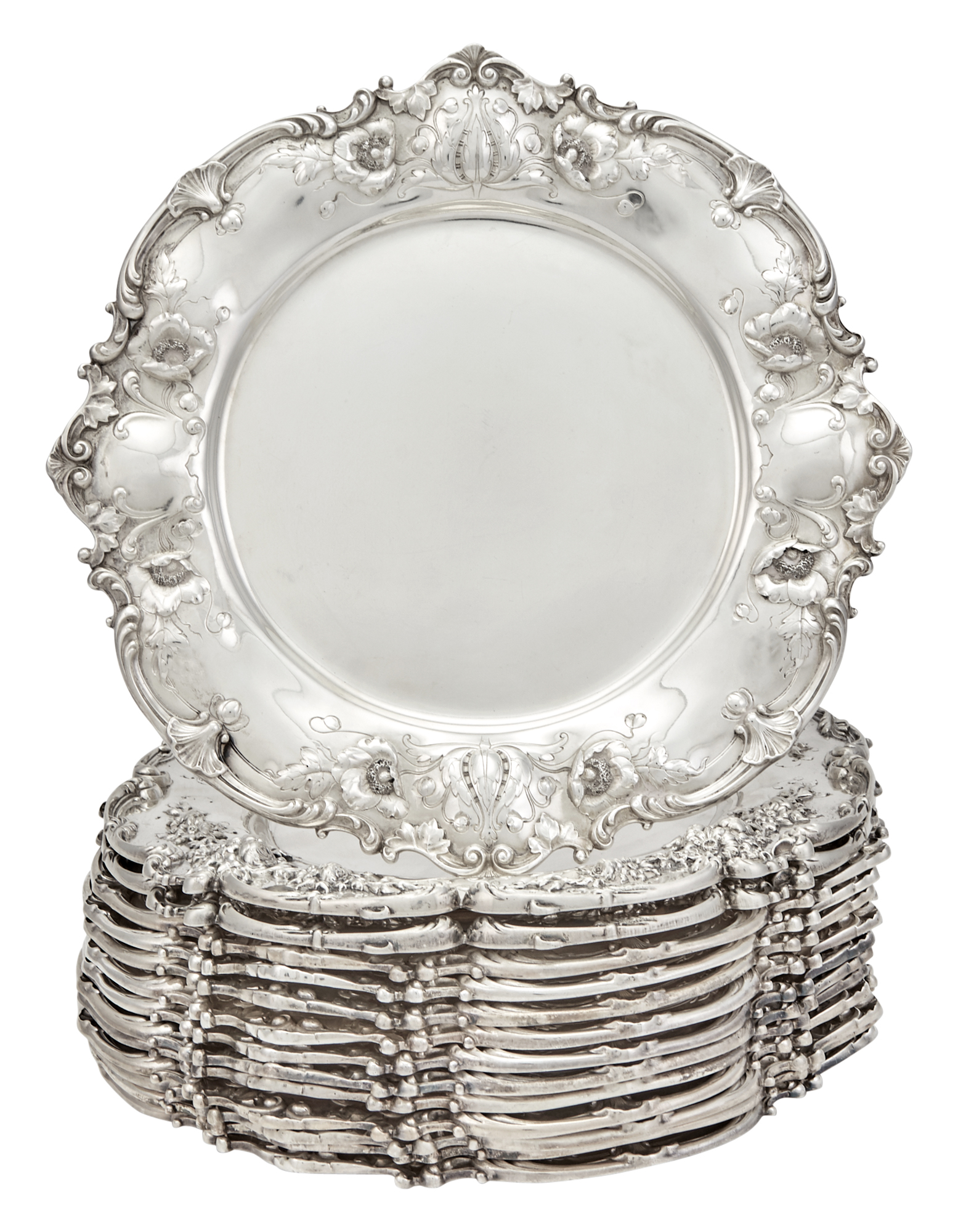 Lot image - A Set of Twelve Reed & Barton Sterling Silver Dinner Plates