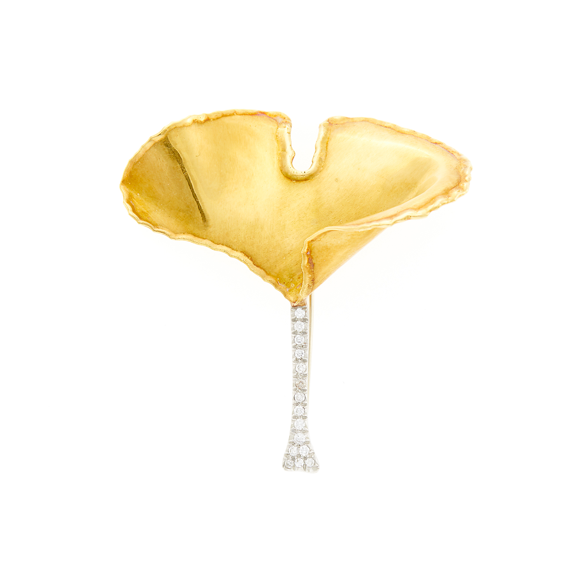 Lot image - Tiffany & Co. Gold, Platinum and Diamond Ginko Leaf Brooch