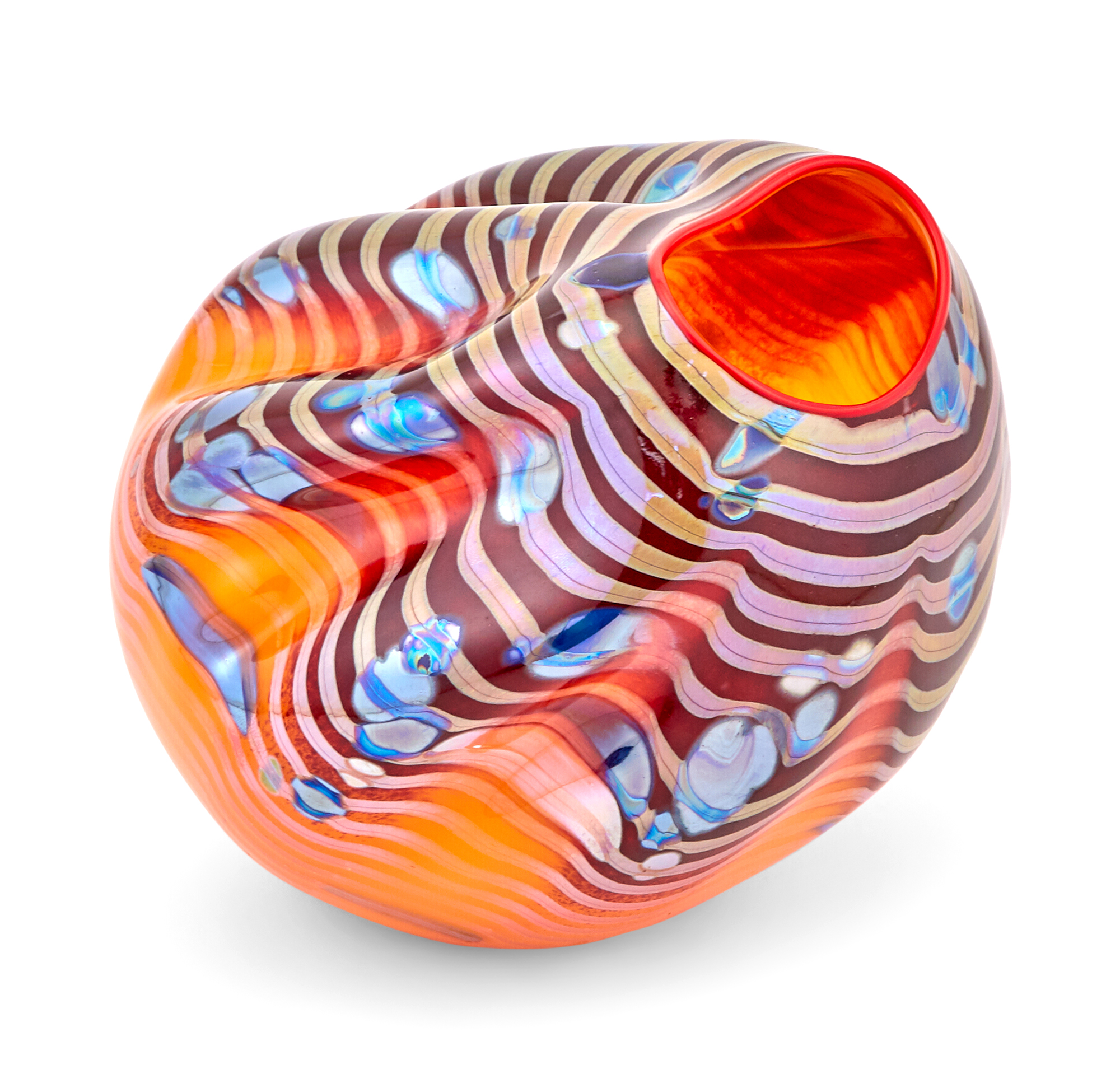 Lot image - Dale Chihuly Blown Glass Macchia Basket With Cinnamon Red Lip Wrap